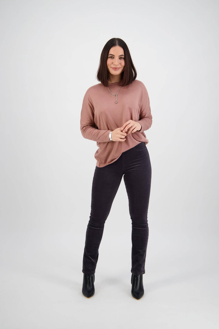 234M Charcoal - Slim Leg Full Length Pinwale Cord Pull-On - Vassalli