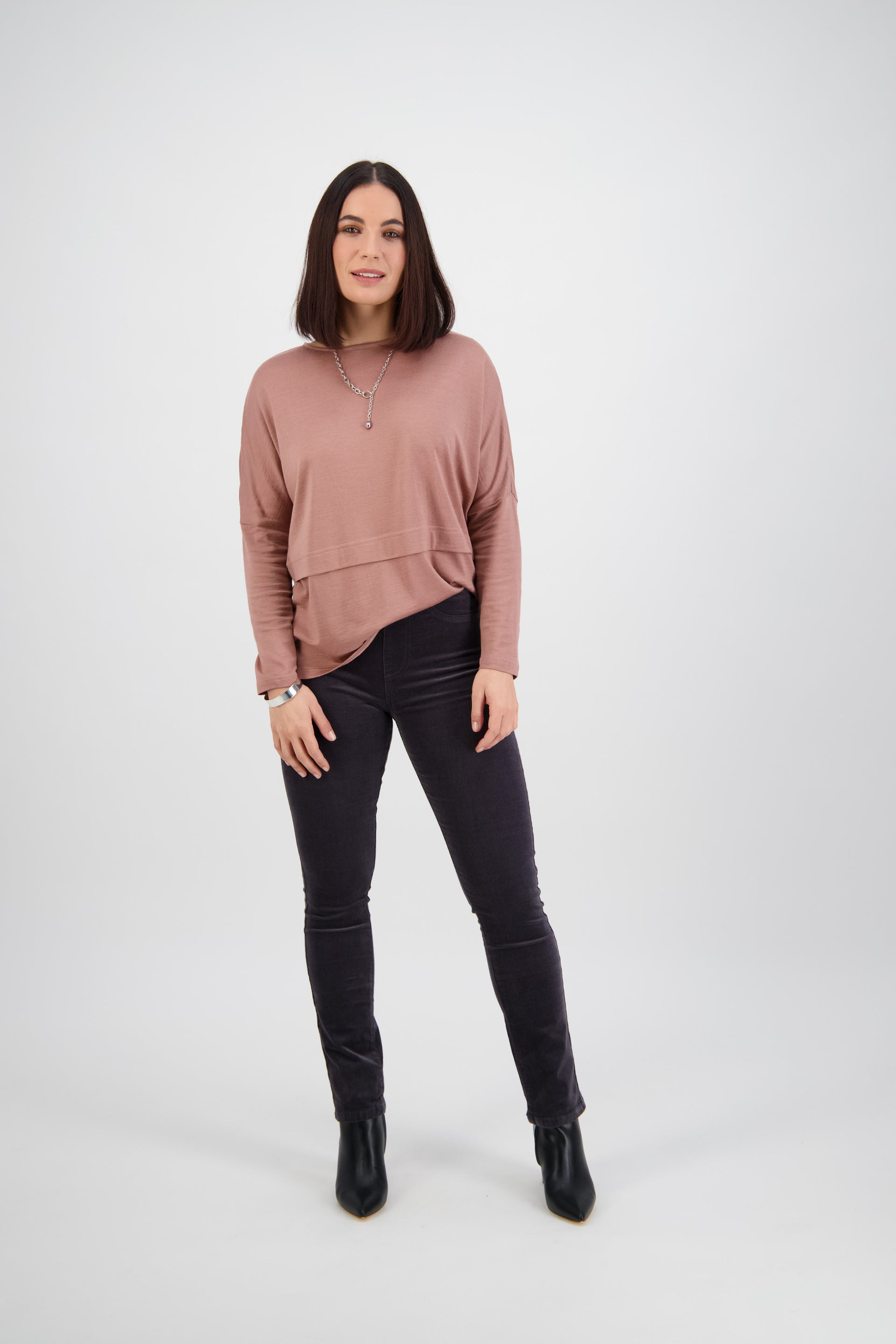 234M Charcoal - Slim Leg Full Length Pinwale Cord Pull-On - Vassalli