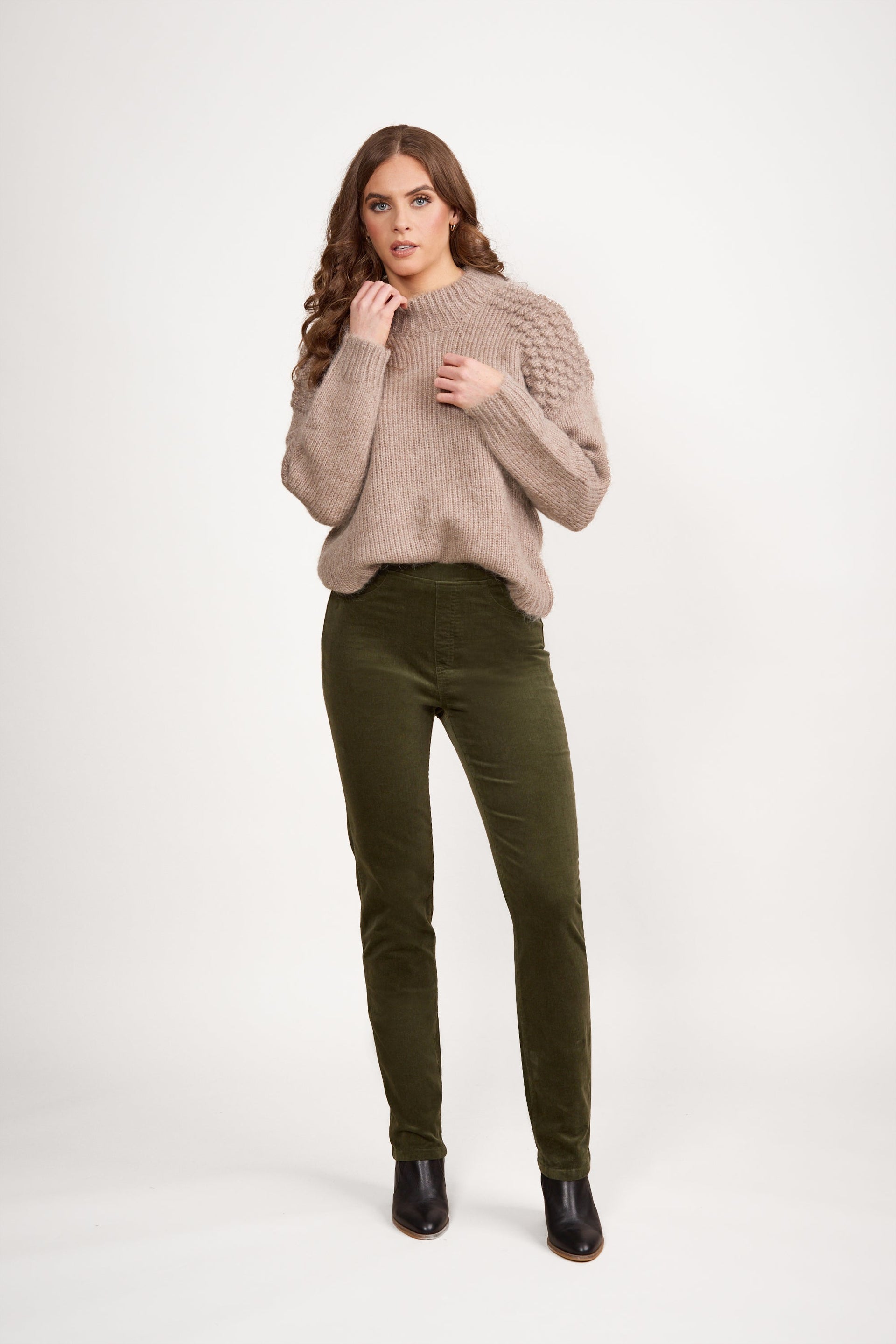 234M Deep Sage - Slim Leg Full Length Pinwale Cord Pull-On - Vassalli