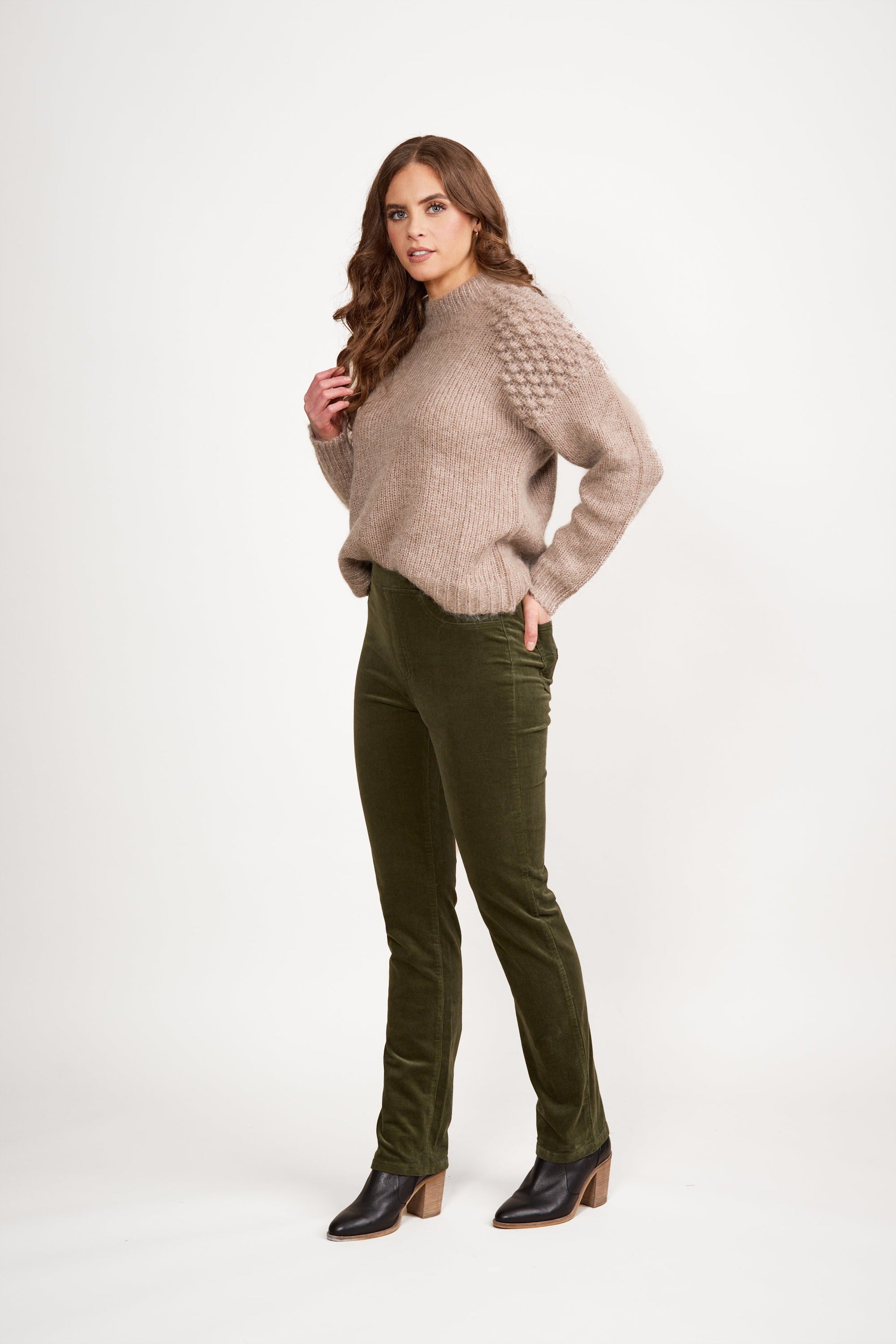 234M Deep Sage - Slim Leg Full Length Pinwale Cord Pull-On - Vassalli
