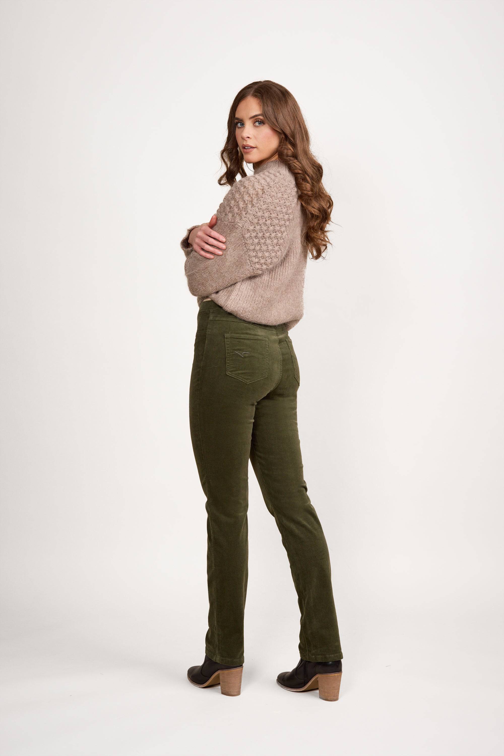 234M Deep Sage - Slim Leg Full Length Pinwale Cord Pull-On - Vassalli