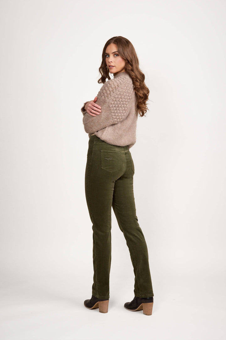 234M Deep Sage - Slim Leg Full Length Pinwale Cord Pull-On - Vassalli