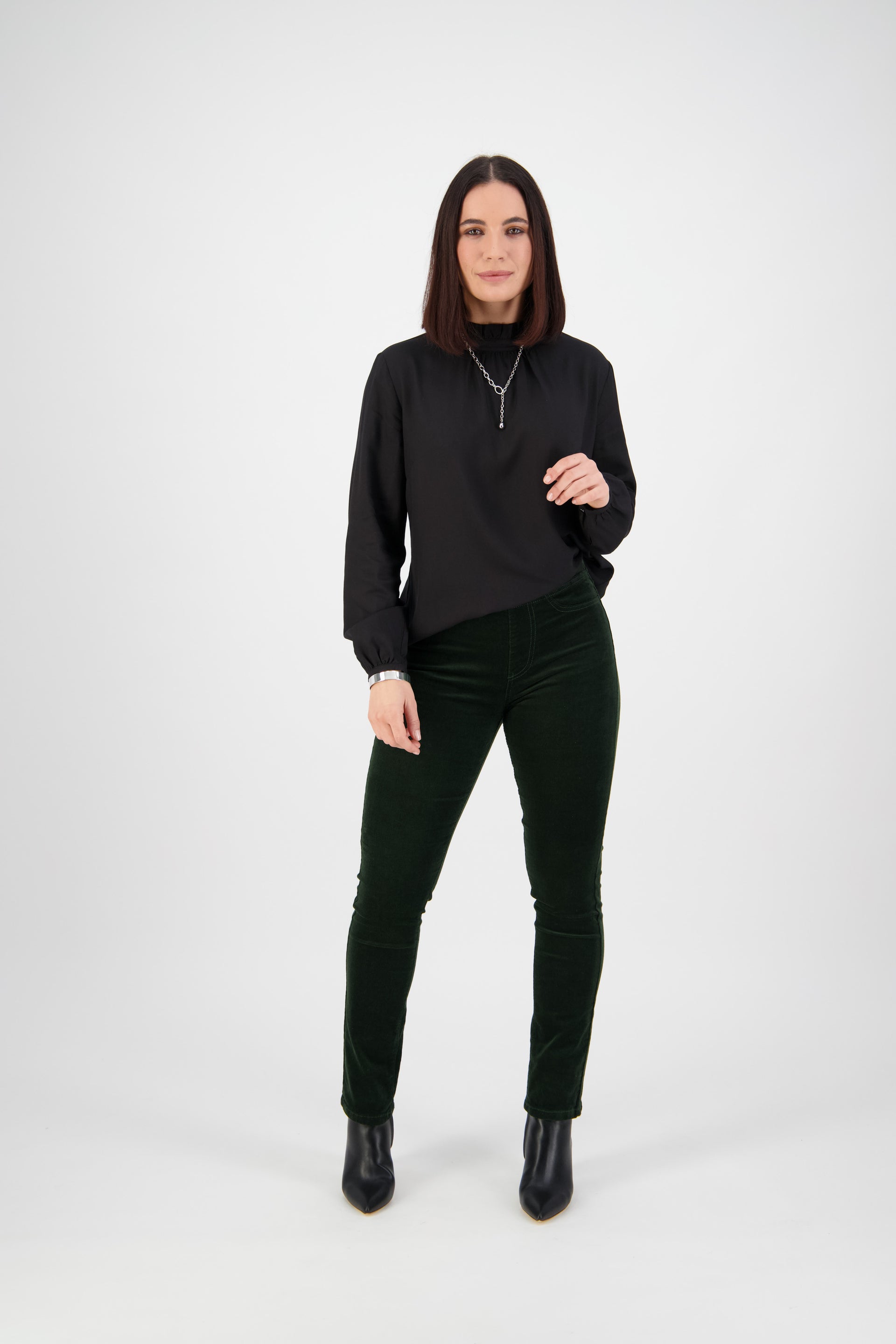 234M Forest - Slim Leg Full Length Pinwale Cord Pull-On - Vassalli