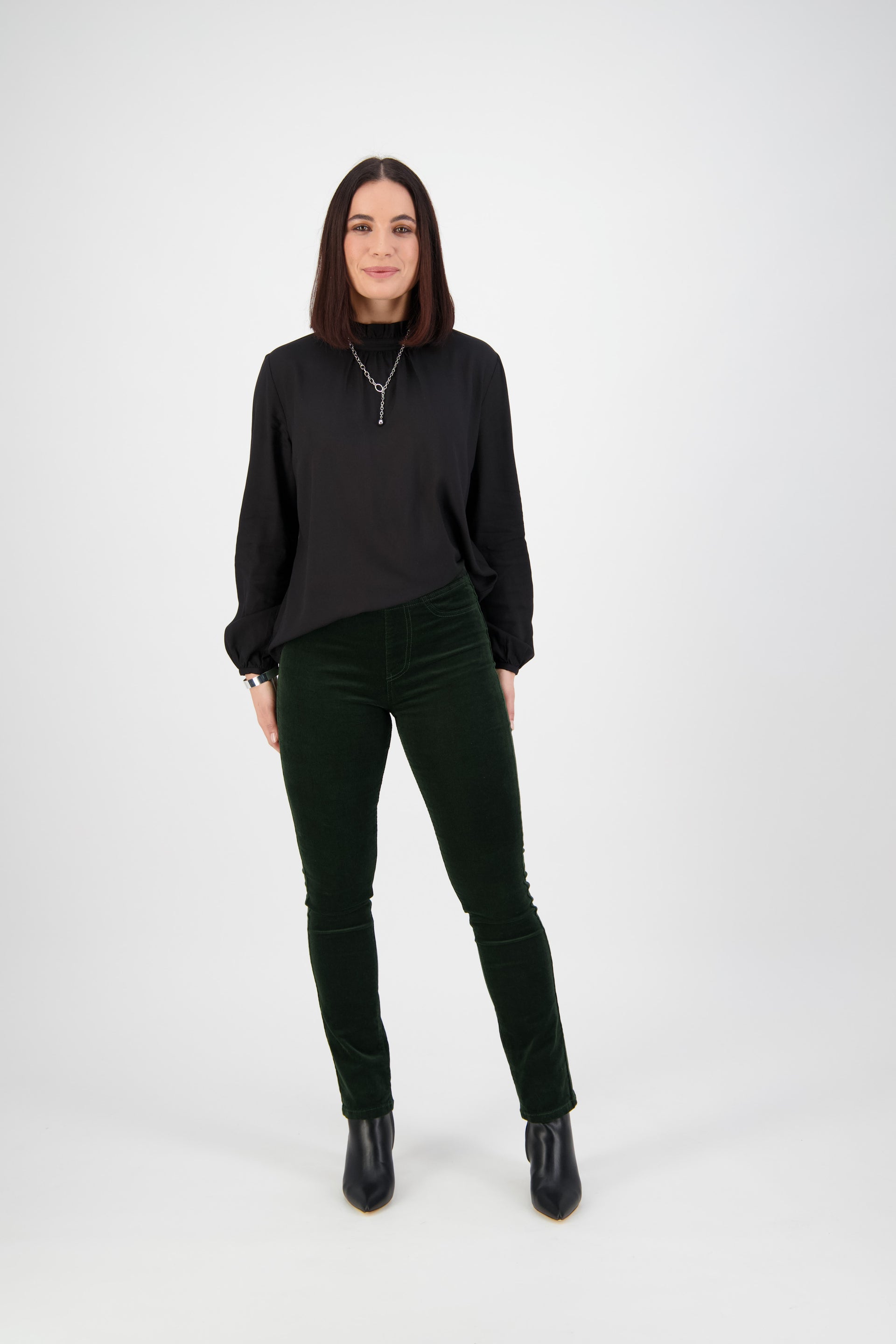 234M Forest - Slim Leg Full Length Pinwale Cord Pull-On - Vassalli