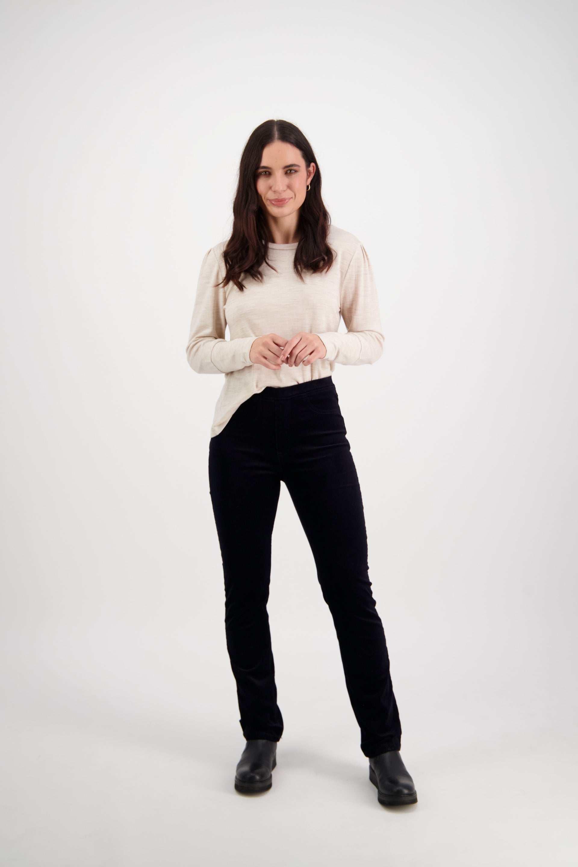 234M Midnight - Slim Leg Full Length Pinwale Cord Pull-On - Vassalli