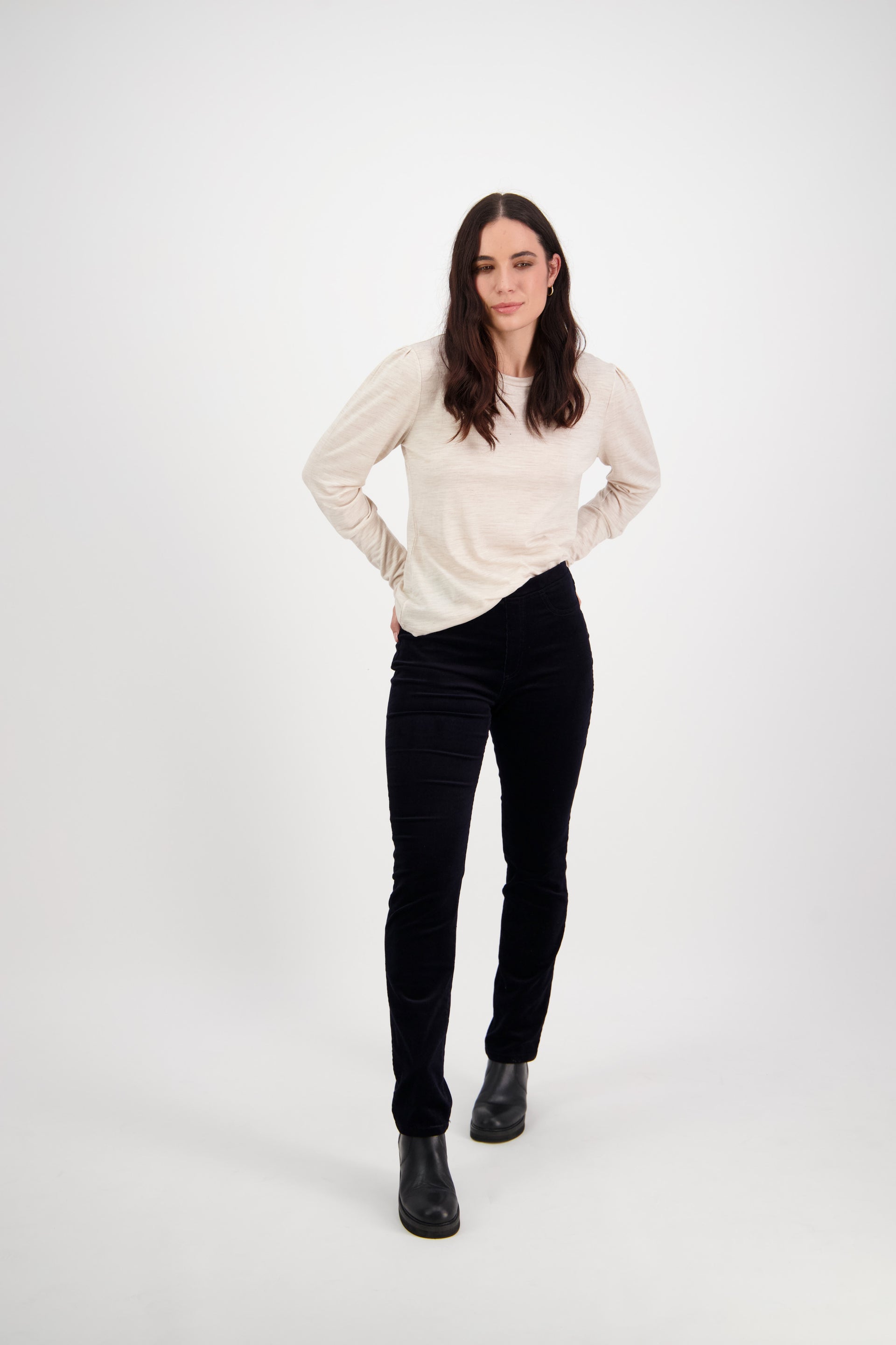 234M Midnight - Slim Leg Full Length Pinwale Cord Pull-On - Vassalli
