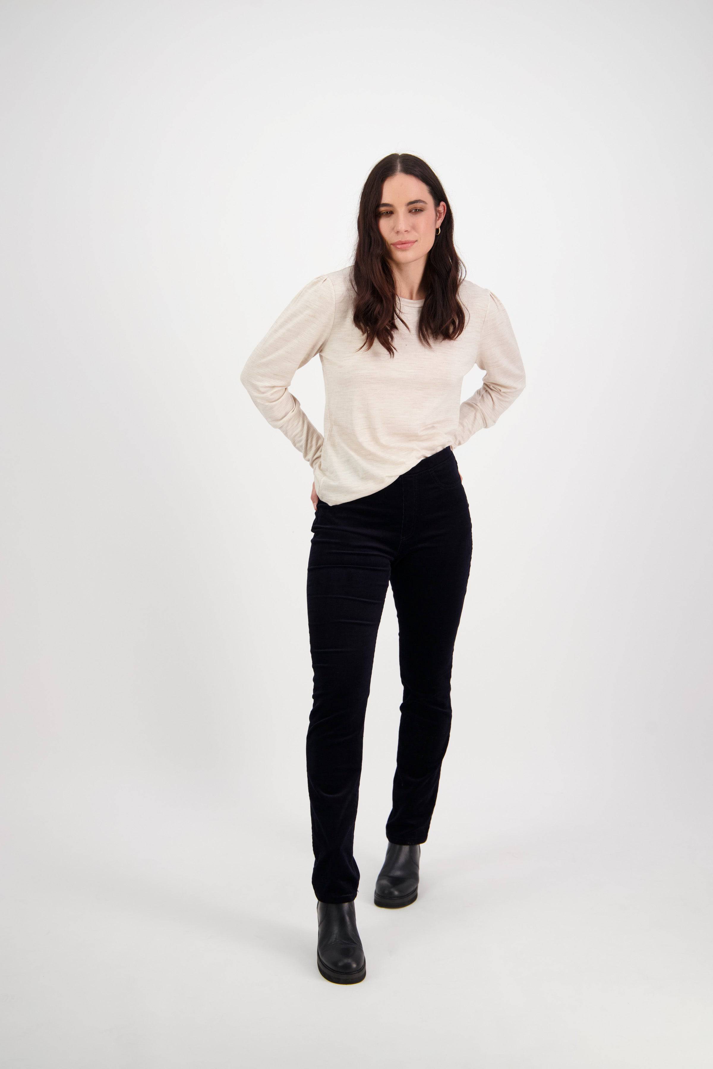234M Midnight - Slim Leg Full Length Pinwale Cord Pull-On - Vassalli