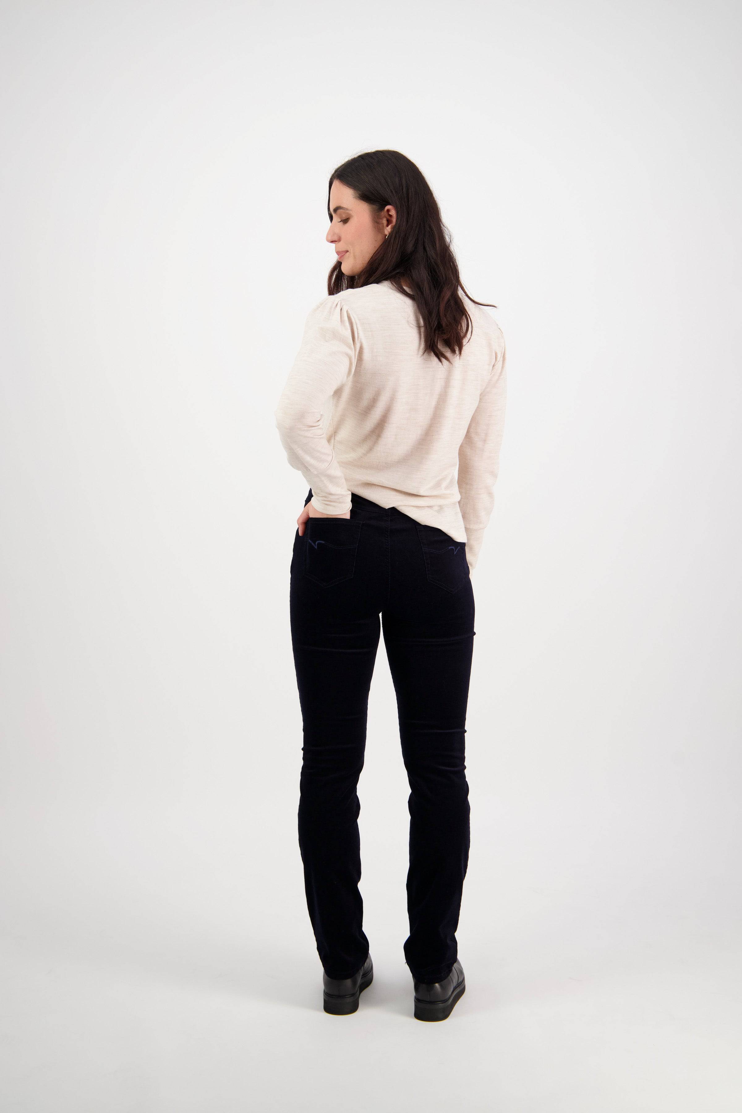 234M Midnight - Slim Leg Full Length Pinwale Cord Pull-On - Vassalli