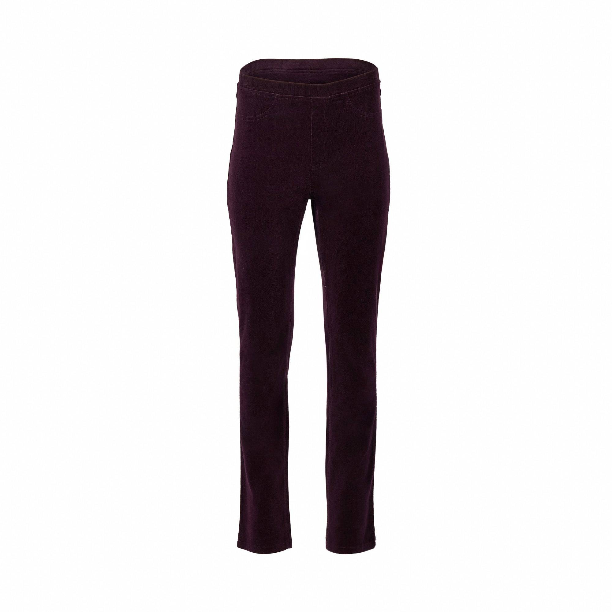 234M Mulberry - Slim Leg Full Length Pinwale Cord Pull-On - Vassalli