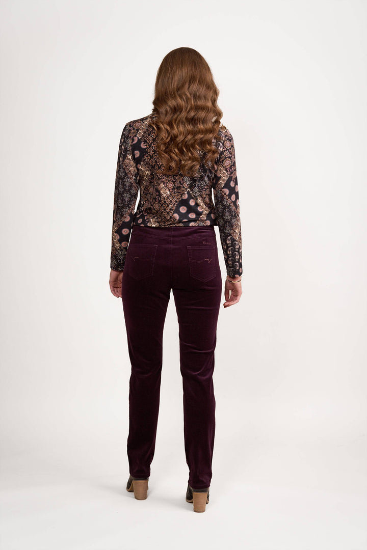 234M Mulberry - Slim Leg Full Length Pinwale Cord Pull-On - Vassalli