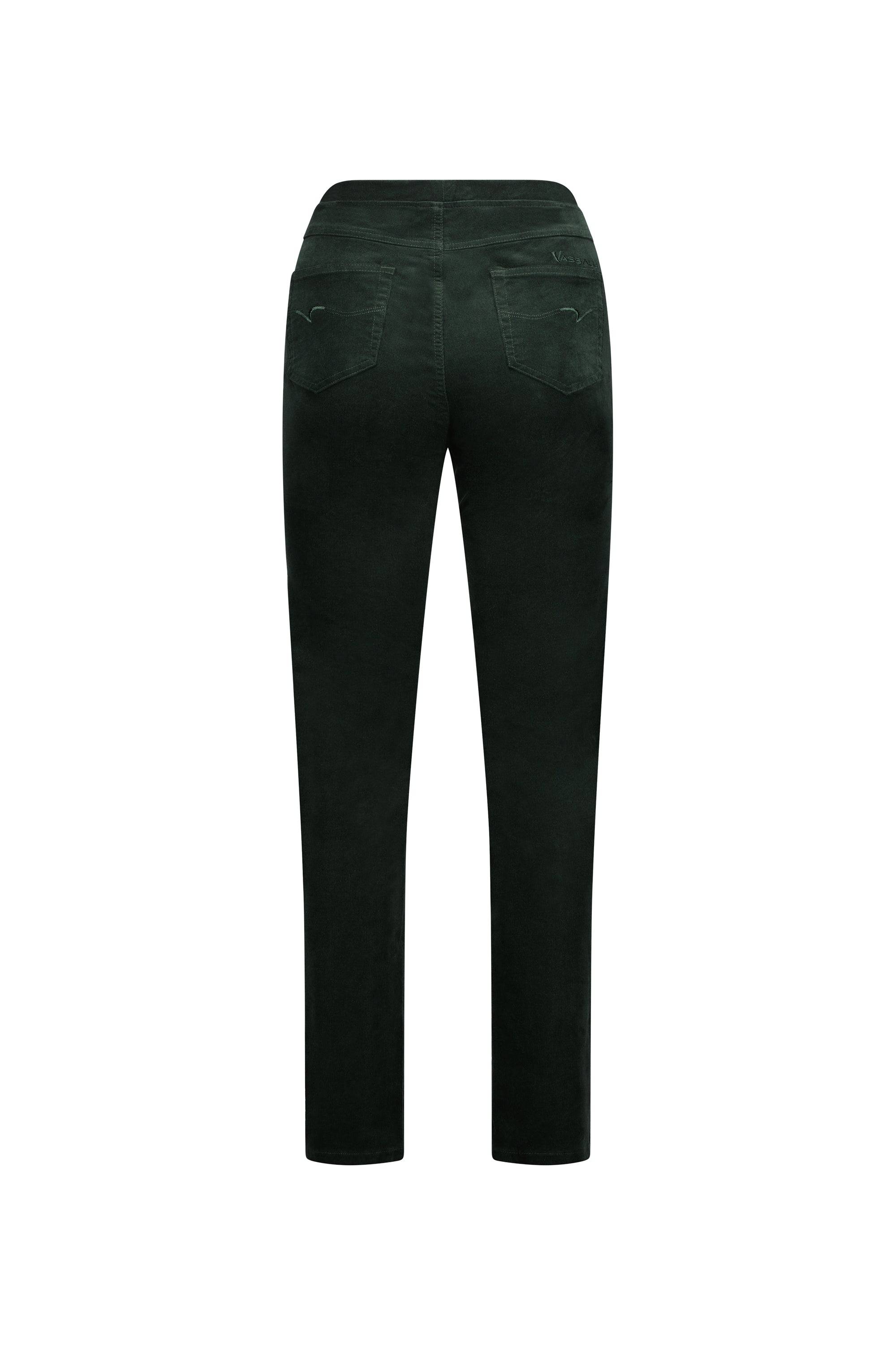 234M Olive - Slim Leg Full Length Pinwale Cord Pull-On - Vassalli