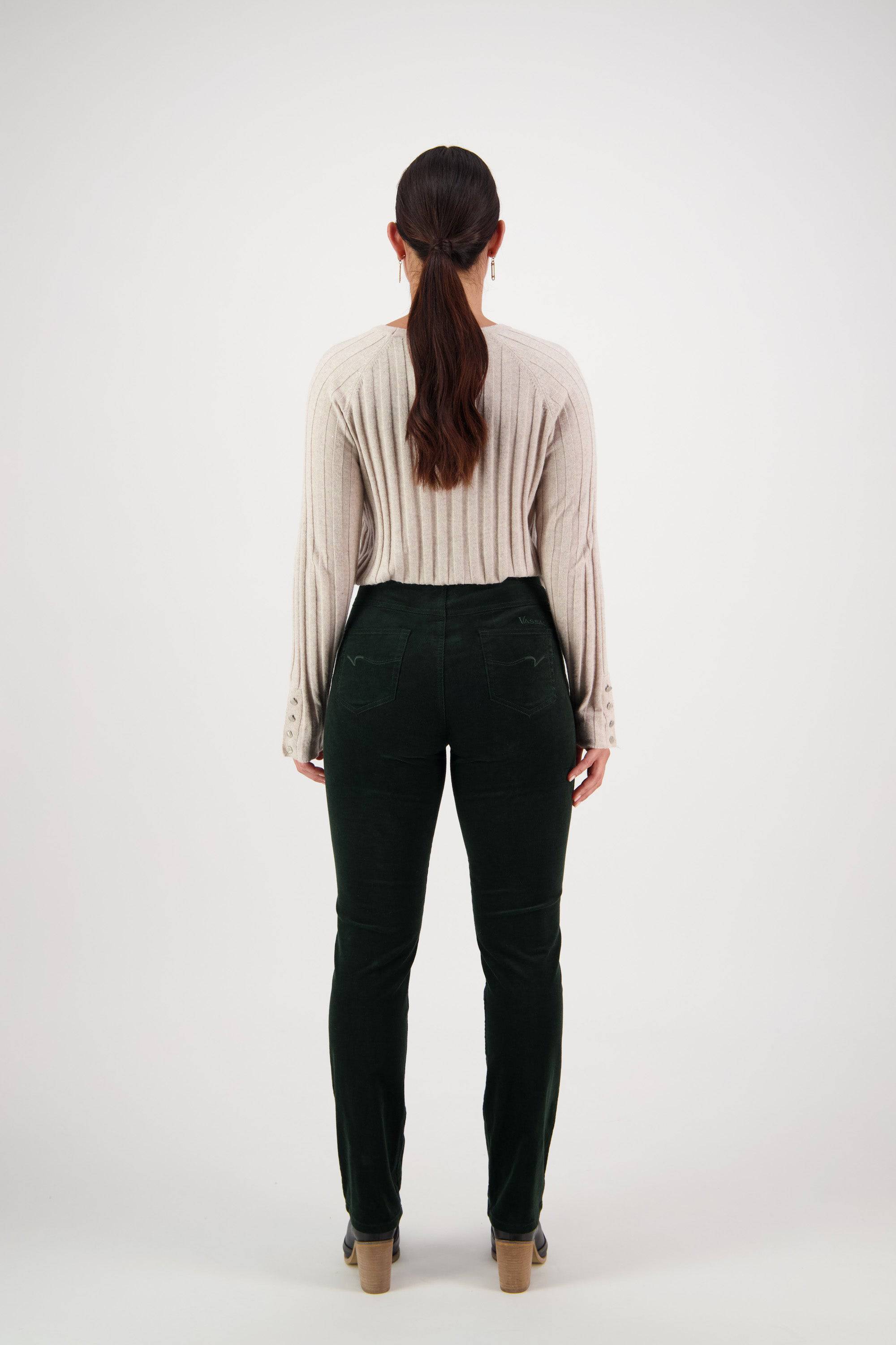 234M Olive - Slim Leg Full Length Pinwale Cord Pull-On - Vassalli
