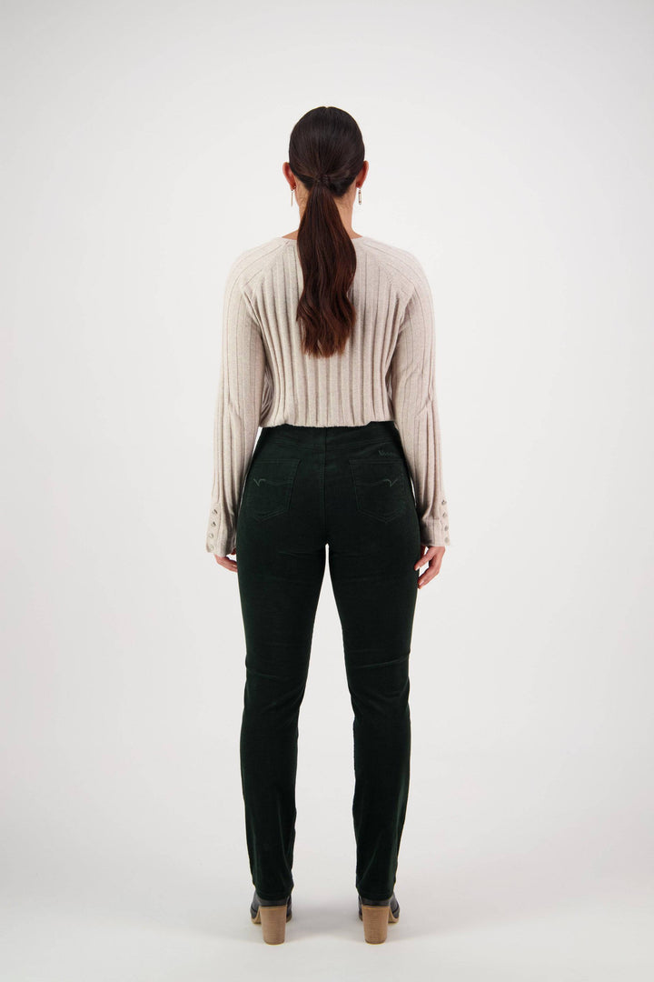 234M Olive - Slim Leg Full Length Pinwale Cord Pull-On - Vassalli