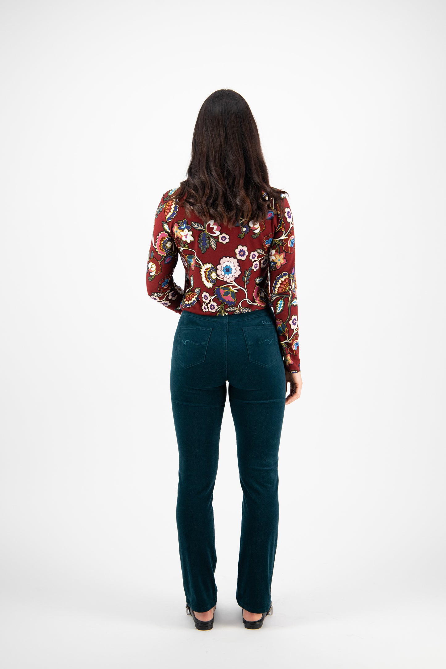 234M Peacock - Slim Leg Full Length Pinwale Cord Pull-On - Vassalli