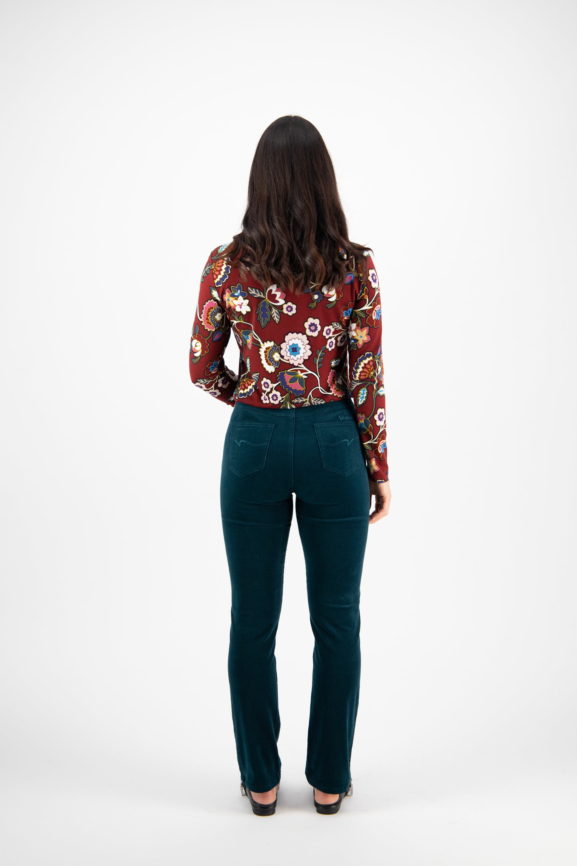 234M Peacock - Slim Leg Full Length Pinwale Cord Pull-On - Vassalli