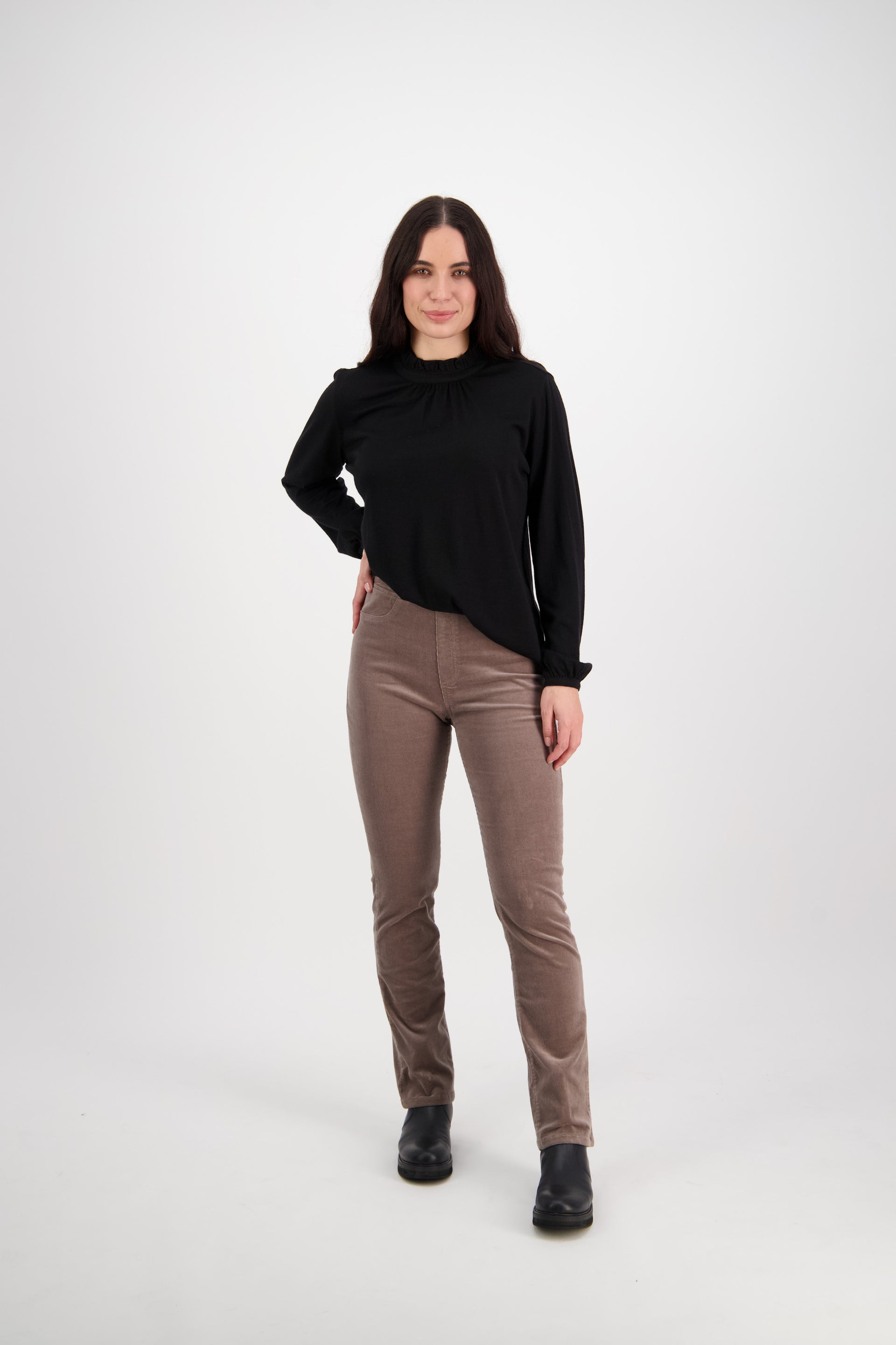 234M Taupe - Slim Leg Full Length Pinwale Cord Pull-On - Vassalli