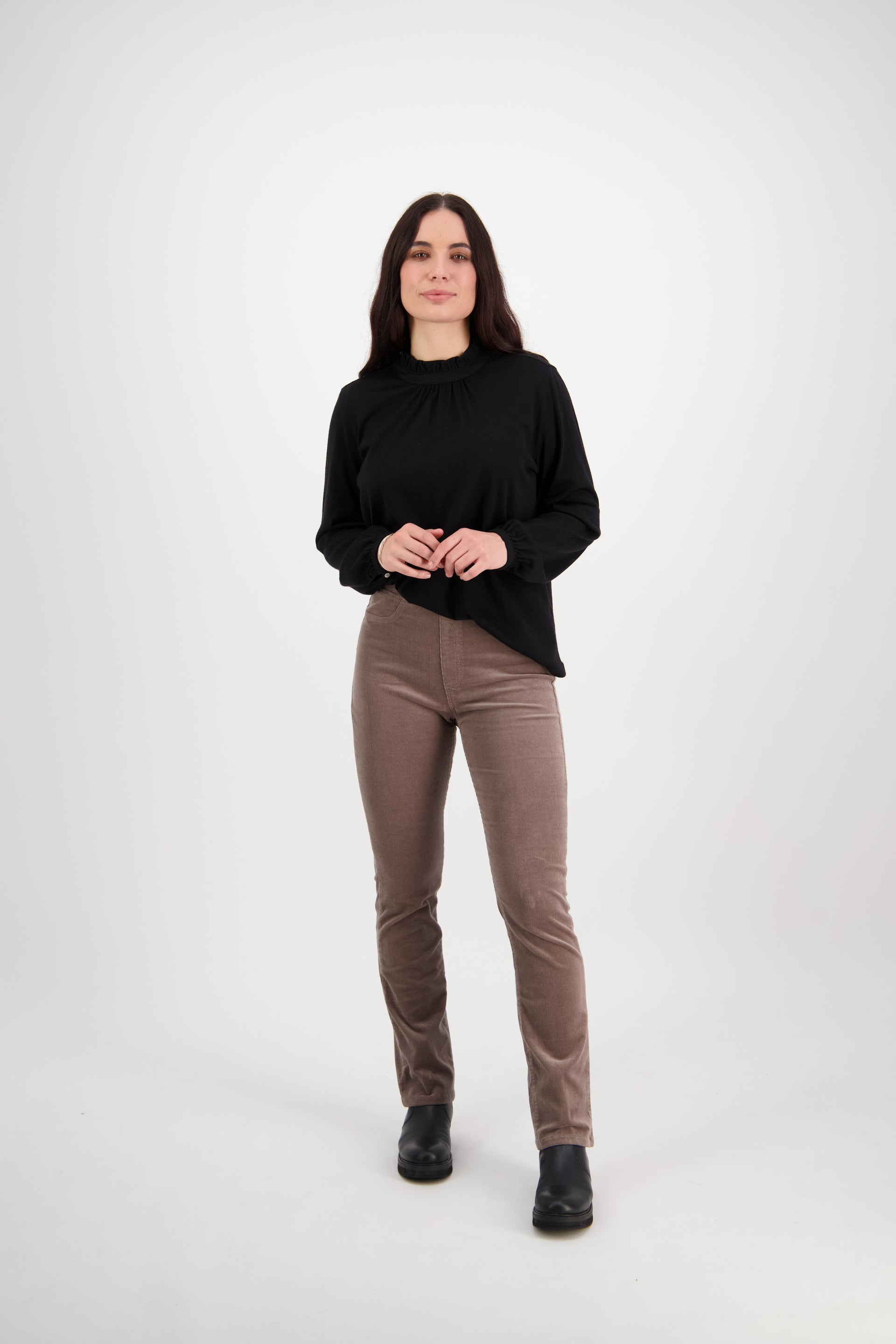 234M Taupe - Slim Leg Full Length Pinwale Cord Pull-On - Vassalli