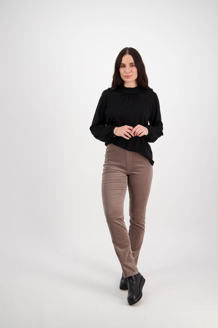 234M Taupe - Slim Leg Full Length Pinwale Cord Pull-On - Vassalli