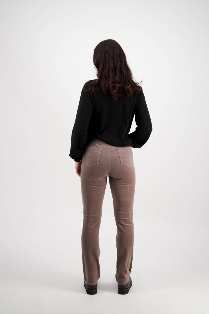 234M Taupe - Slim Leg Full Length Pinwale Cord Pull-On - Vassalli