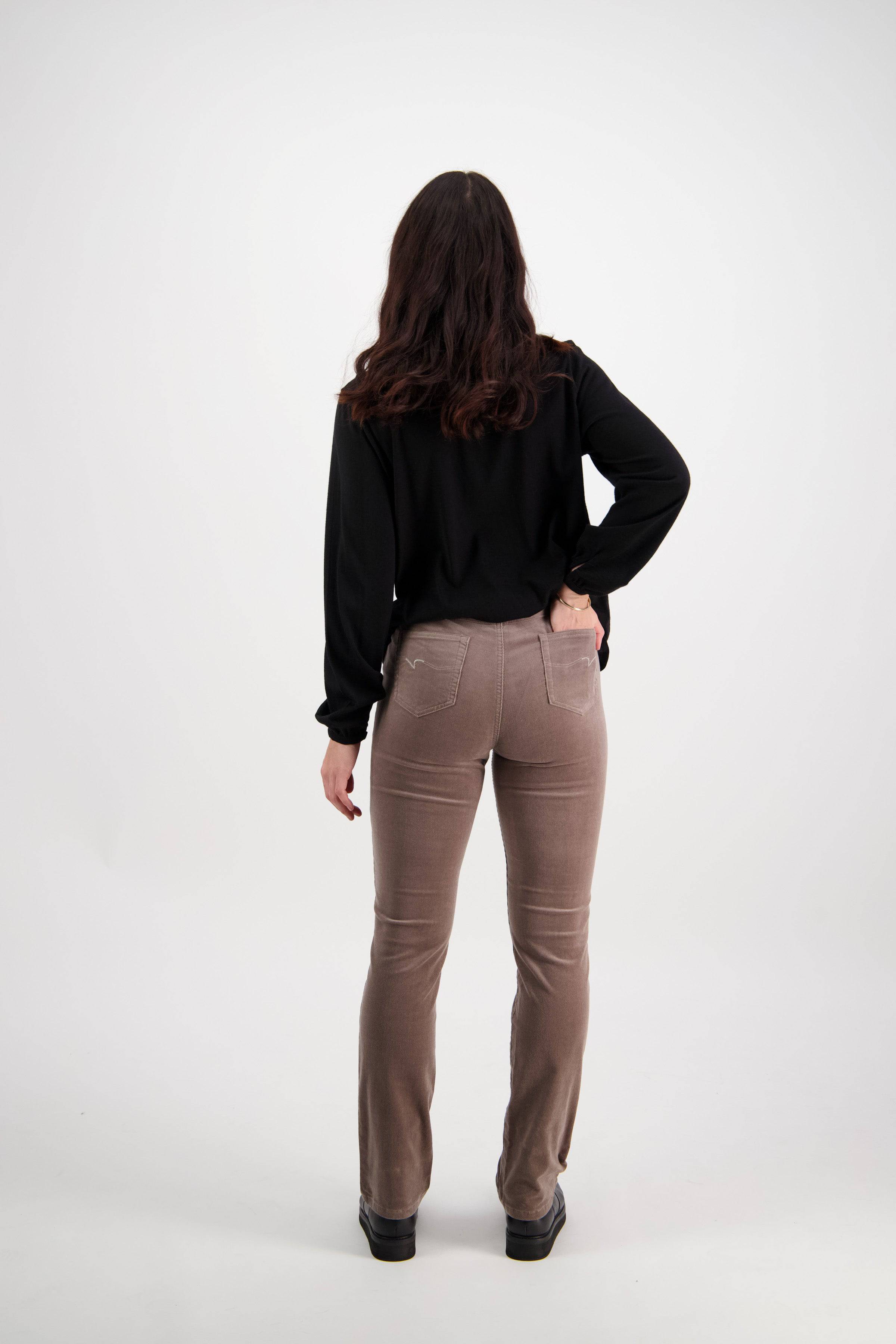 234M Taupe - Slim Leg Full Length Pinwale Cord Pull-On - Vassalli