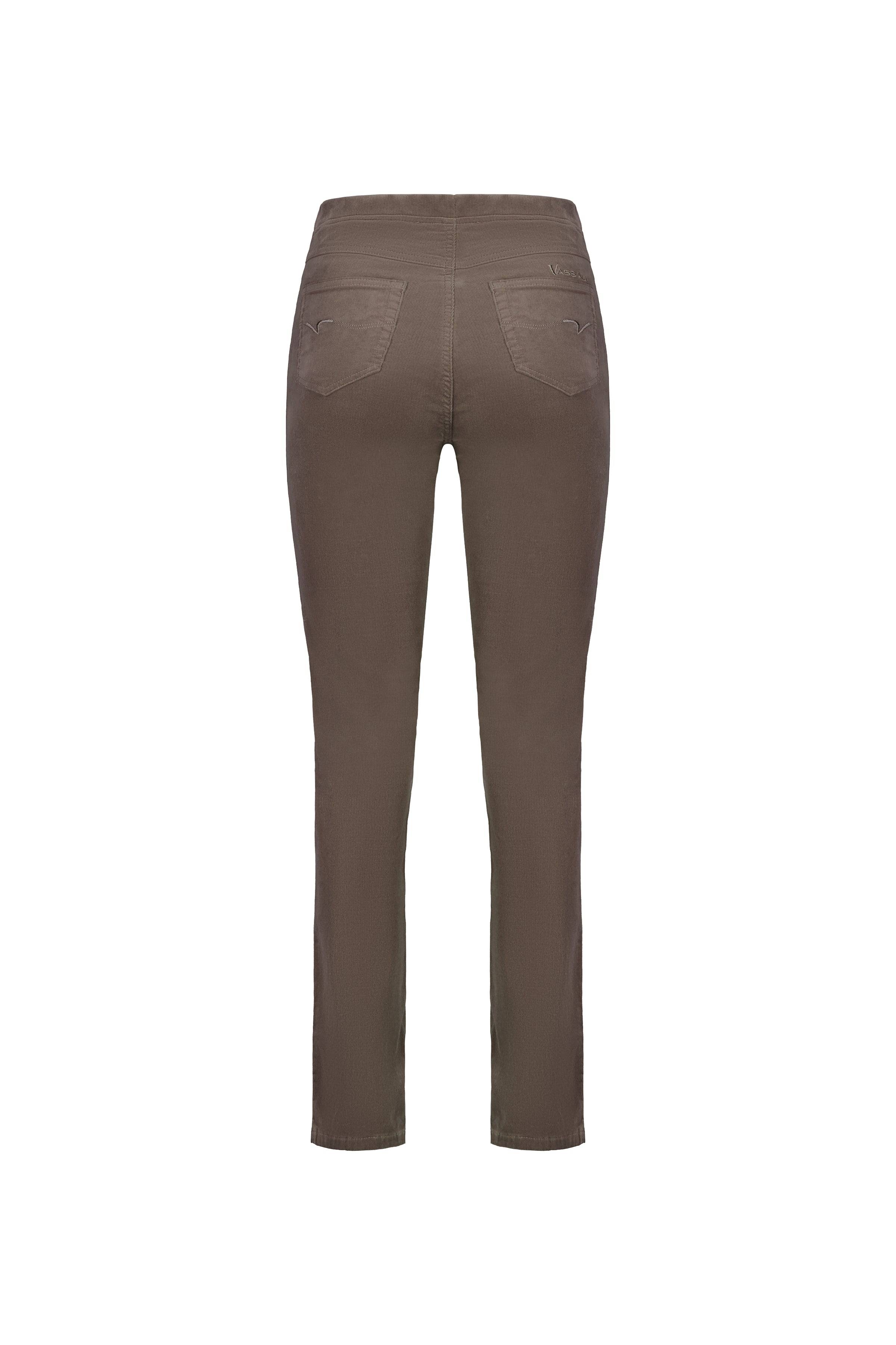234M Taupe - Slim Leg Full Length Pinwale Cord Pull-On - Vassalli