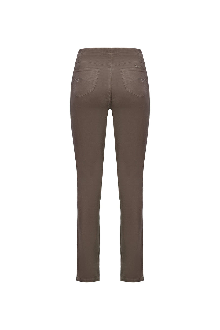 234M Taupe - Slim Leg Full Length Pinwale Cord Pull-On - Vassalli