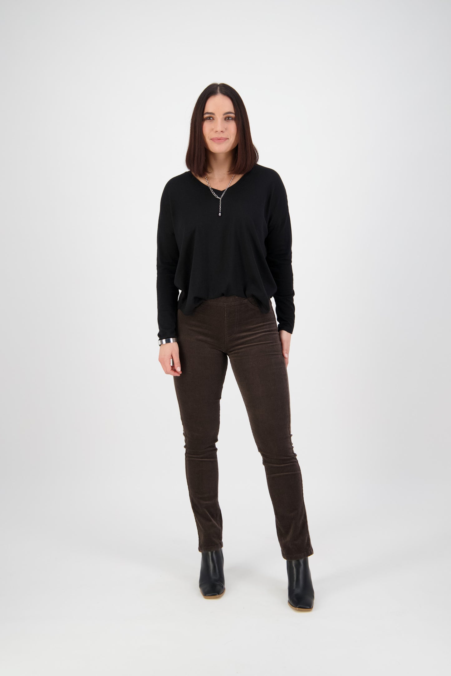 234M Walnut - Slim Leg Full Length Pinwale Cord Pull-On - Vassalli