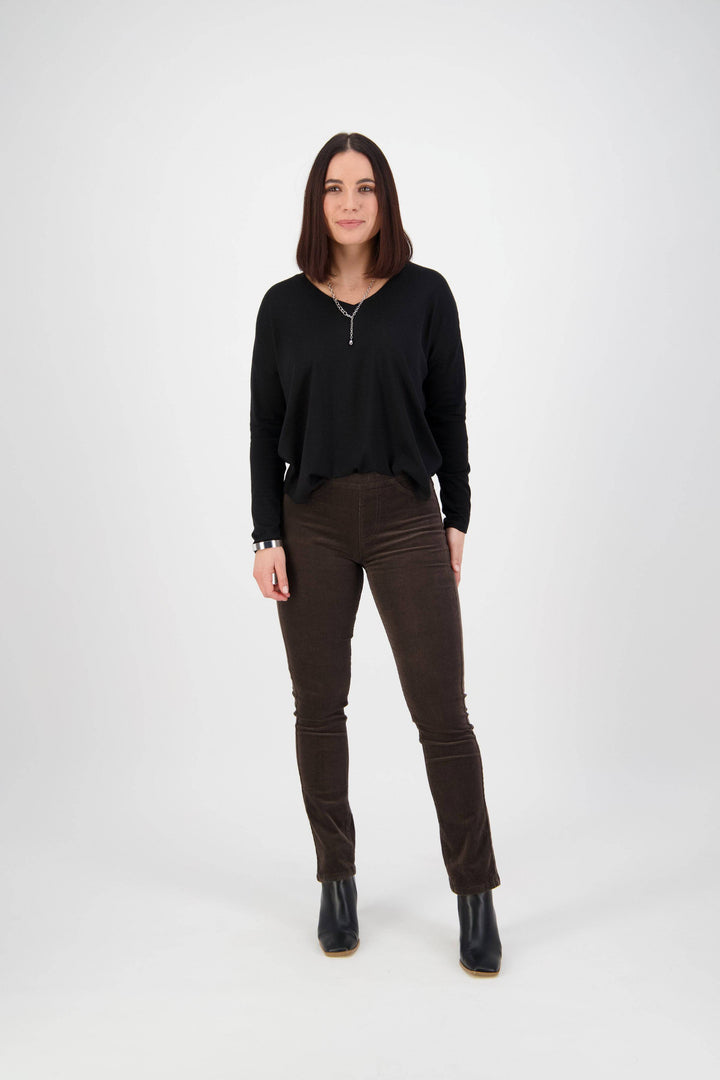 234M Walnut - Slim Leg Full Length Pinwale Cord Pull-On - Vassalli