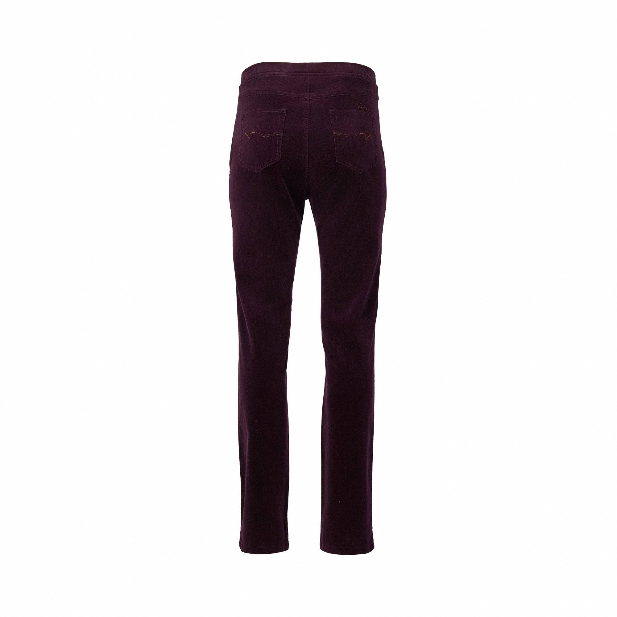 234M Mulberry - Slim Leg Full Length Pinwale Cord Pull-On - Vassalli