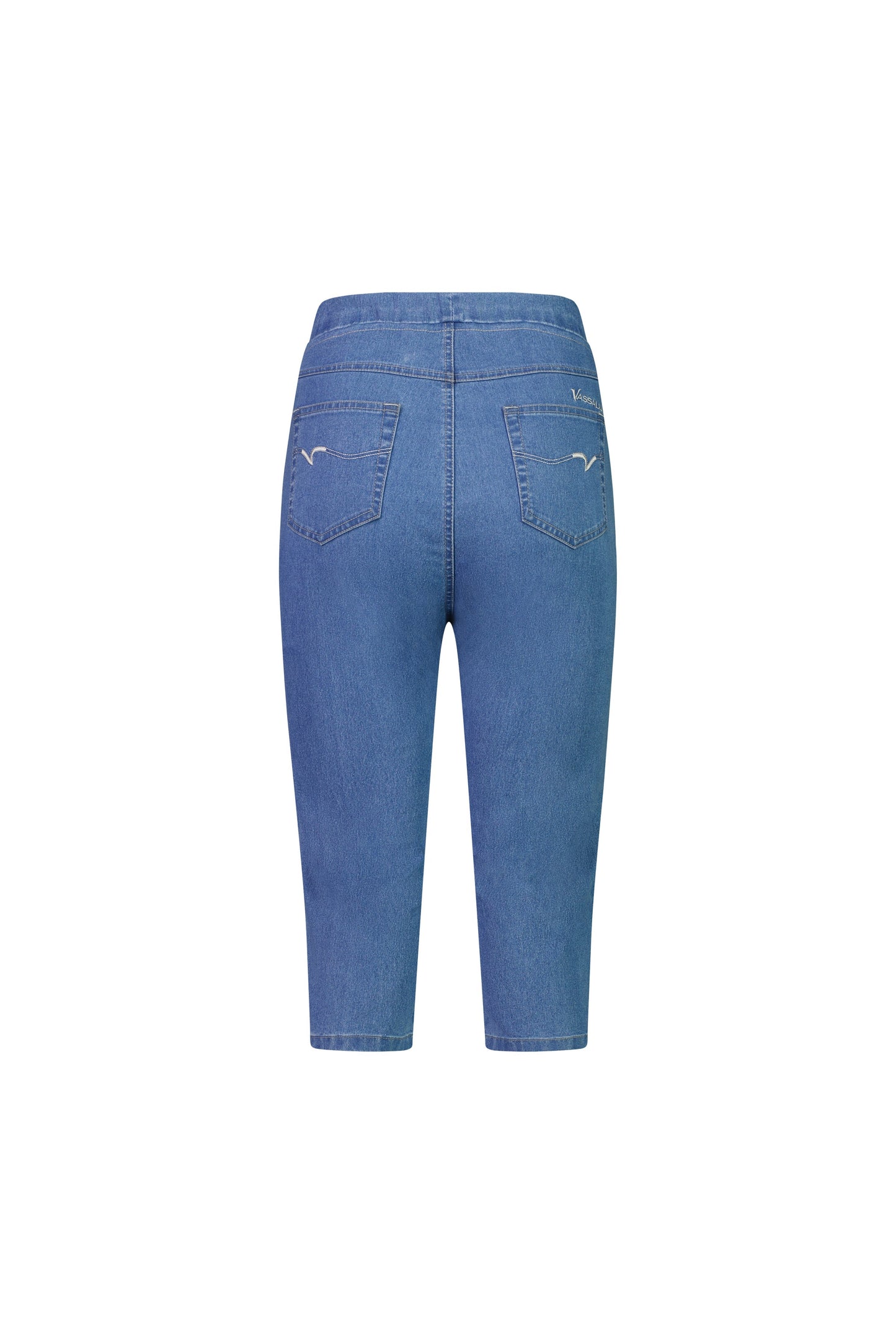 261CS Light Denim - Skinny Leg 3/4 Length Contrast Stitch Denim Pull On - Vassalli