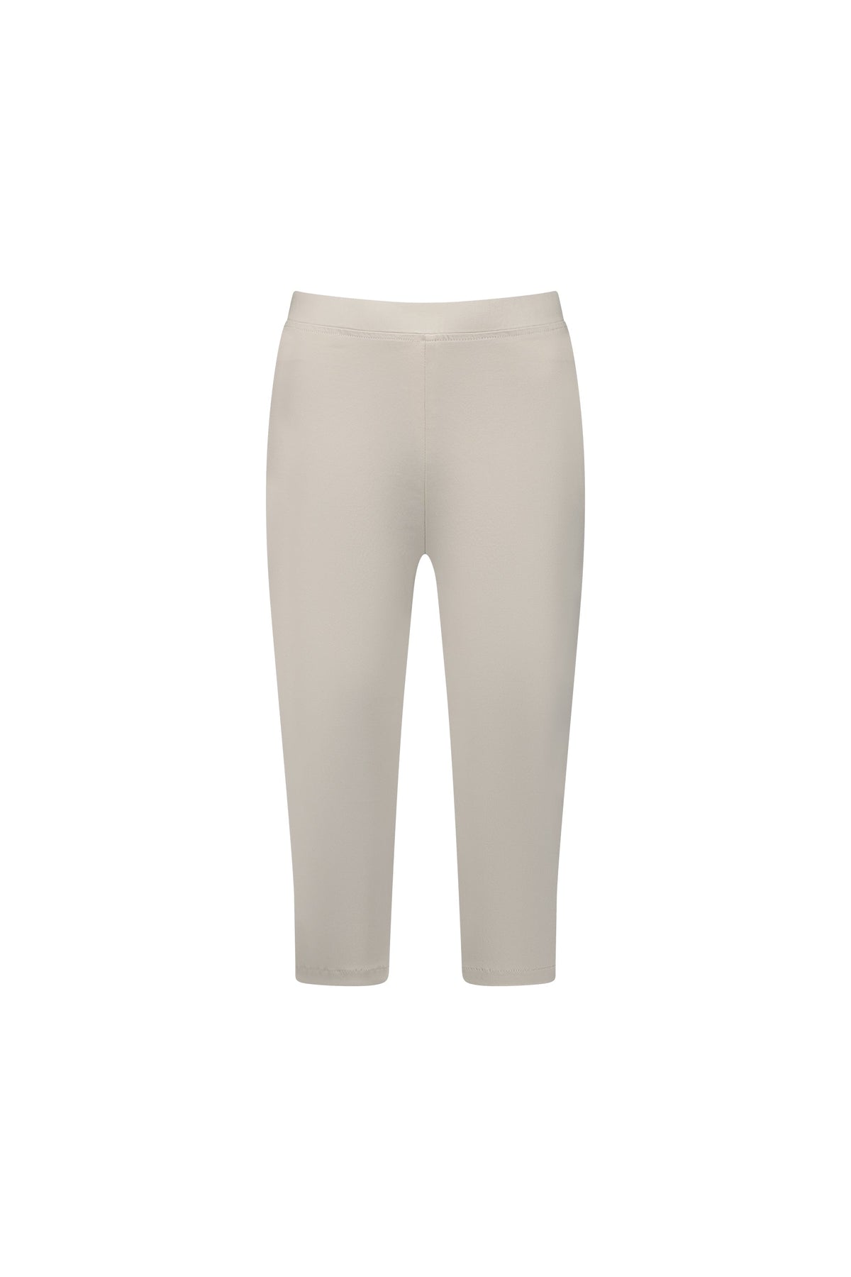 The Vassalli Atlas 3/4 Pant in Pumice features a beige, knee-length, skinny leg fit crafted from stretch fabric, shown from the front against a plain white background.