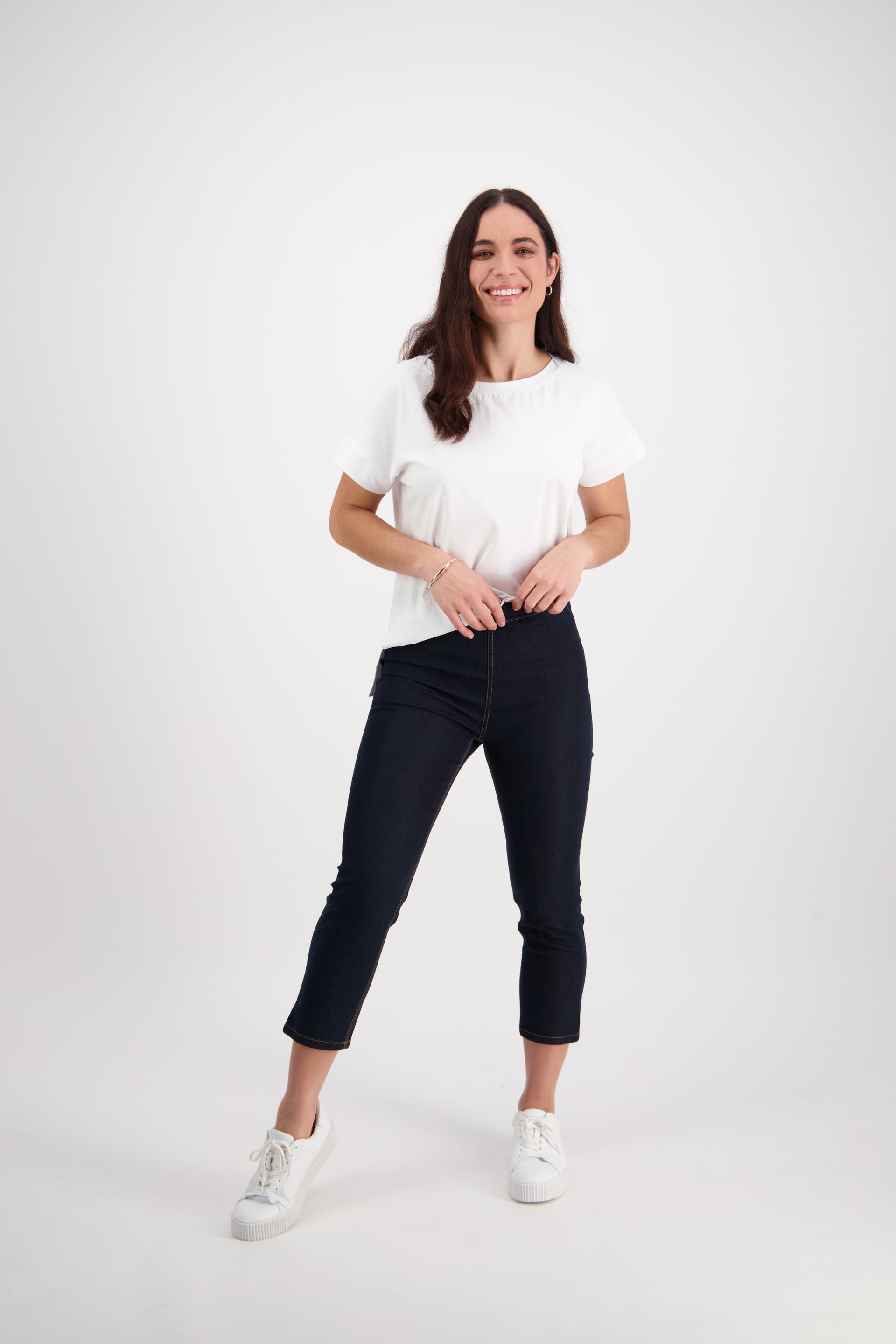 271CS Indigo Denim - Skinny Leg 7/8 Length Contrast Stitch Denim Pull-On - Vassalli