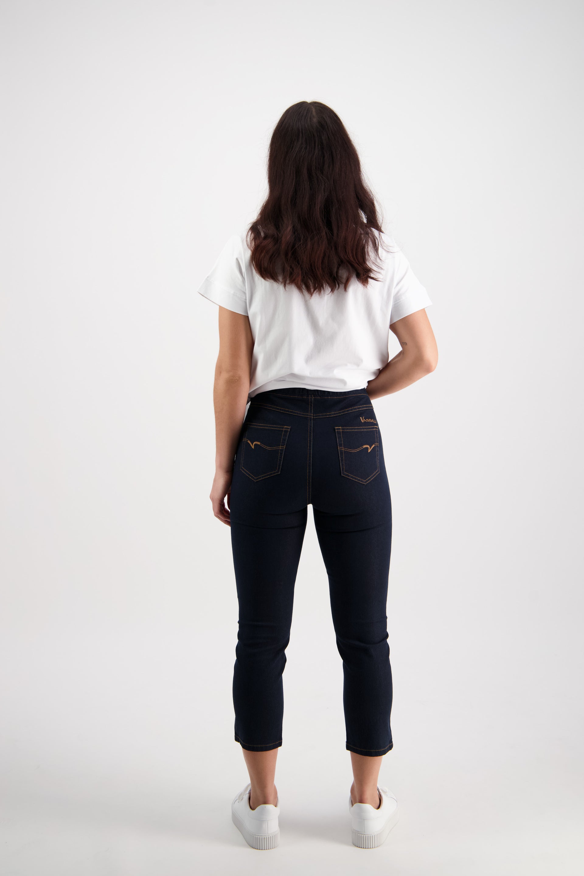271CS Indigo Denim - Skinny Leg 7/8 Length Contrast Stitch Denim Pull-On - Vassalli