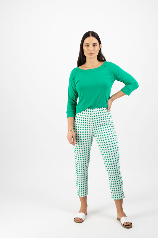 271LW Green Picnic - Printed Skinny Leg 7/8 Length Lightweight Pull On - Vassalli