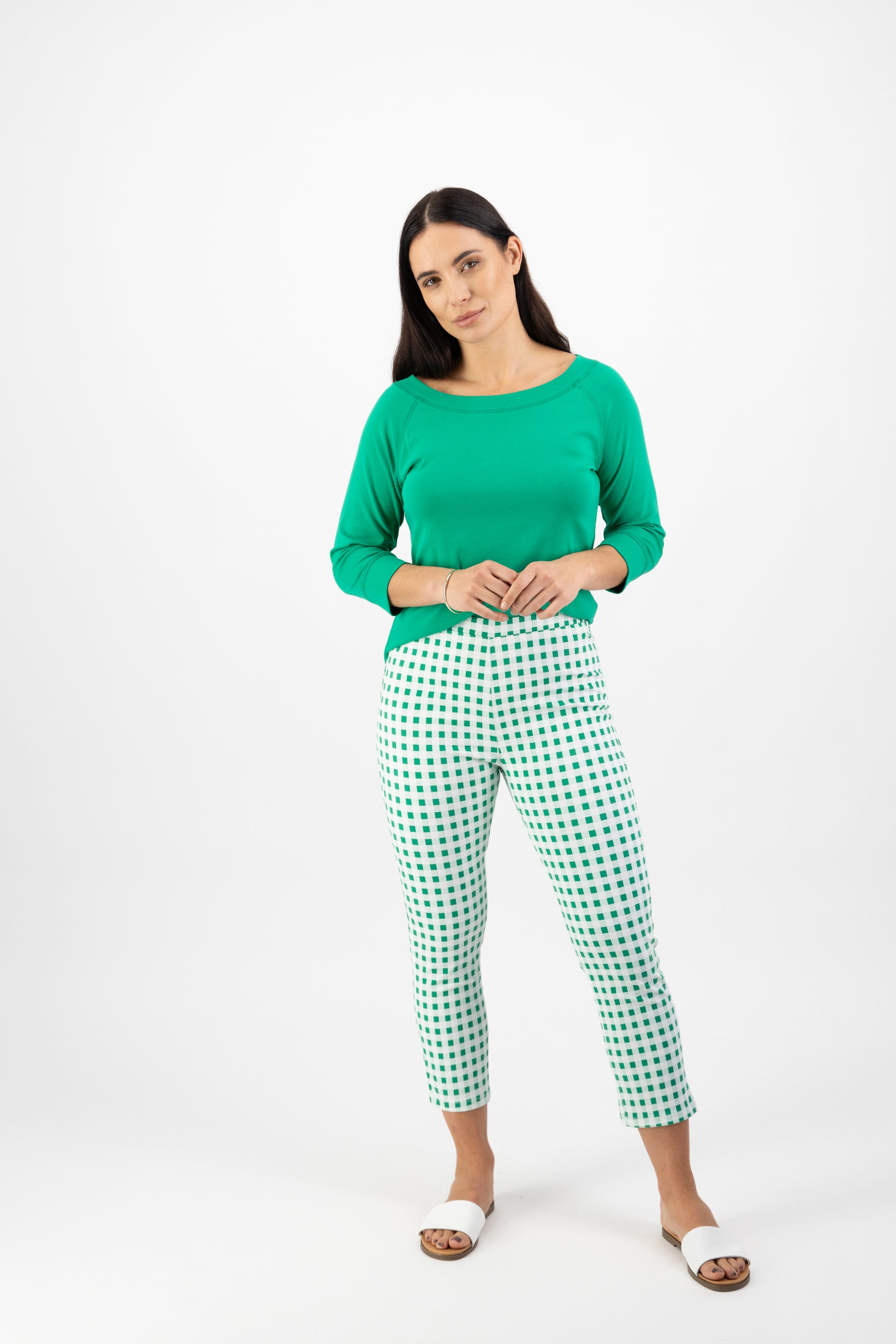 271LW Green Picnic - Printed Skinny Leg 7/8 Length Lightweight Pull On - Vassalli