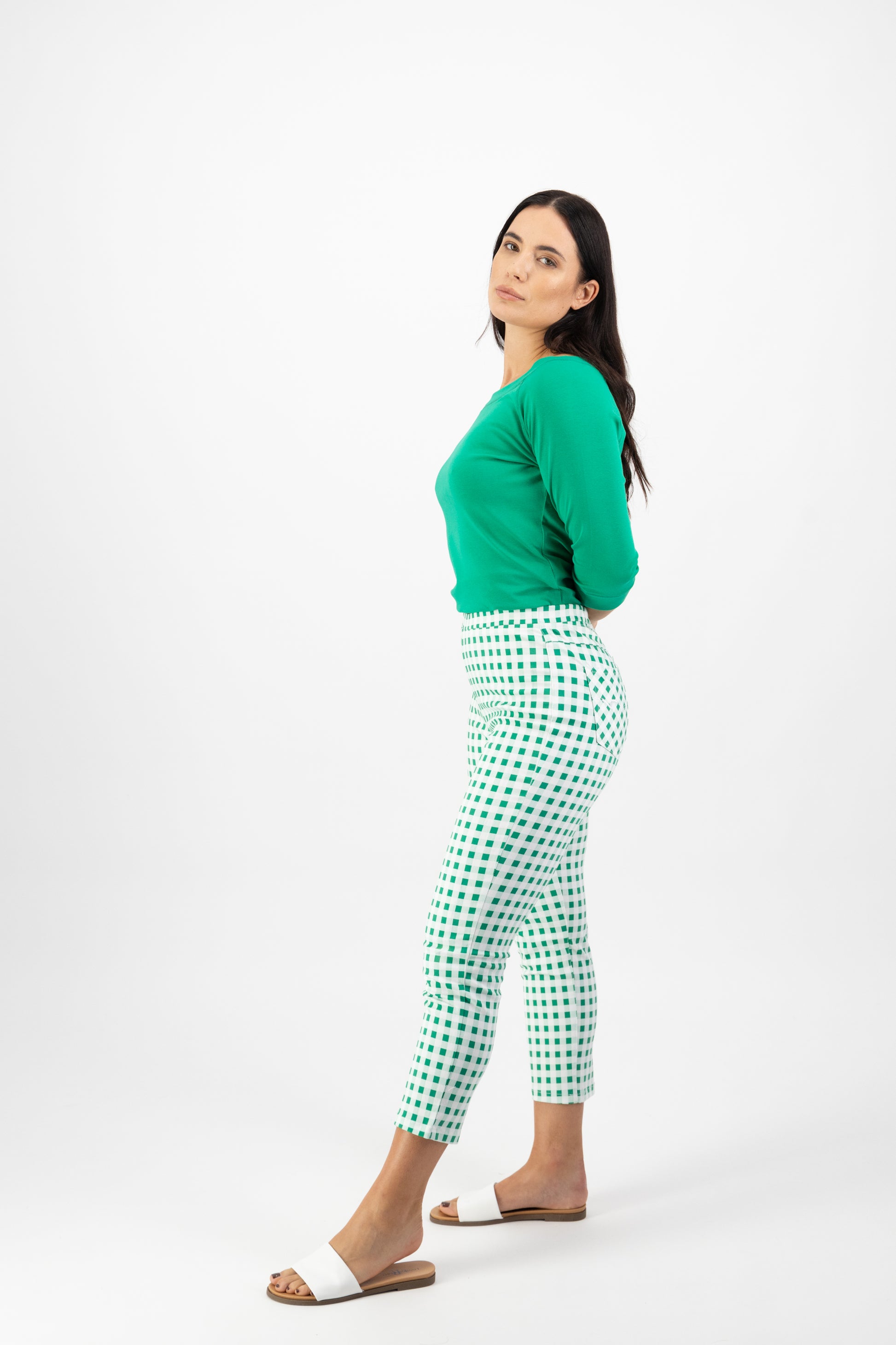 271LW Green Picnic - Printed Skinny Leg 7/8 Length Lightweight Pull On - Vassalli