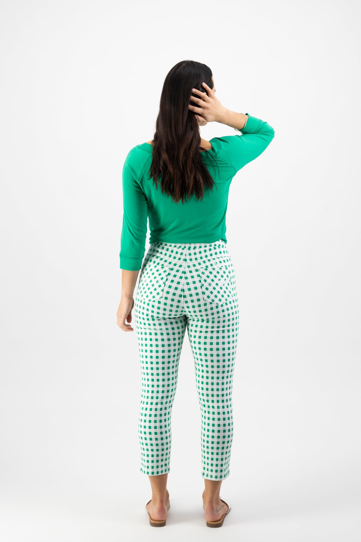 271LW Green Picnic - Printed Skinny Leg 7/8 Length Lightweight Pull On - Vassalli