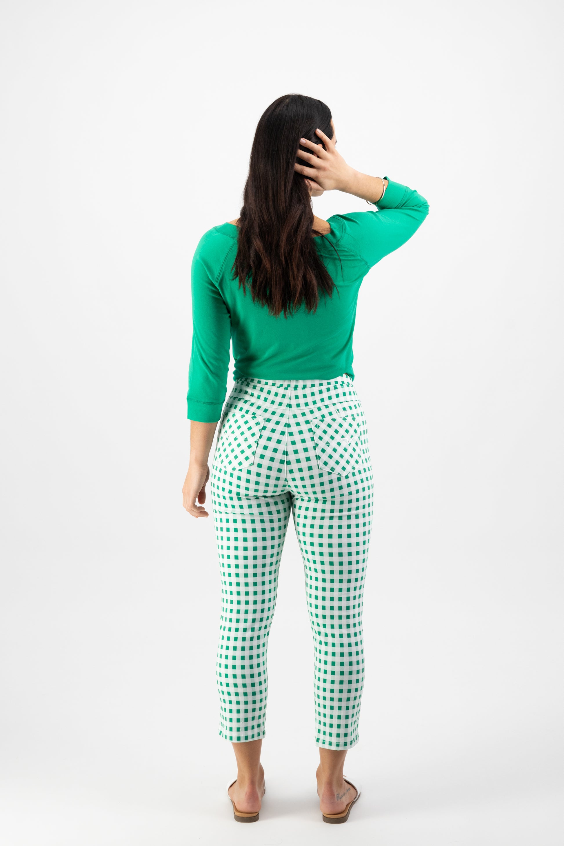 271LW Green Picnic - Printed Skinny Leg 7/8 Length Lightweight Pull On - Vassalli