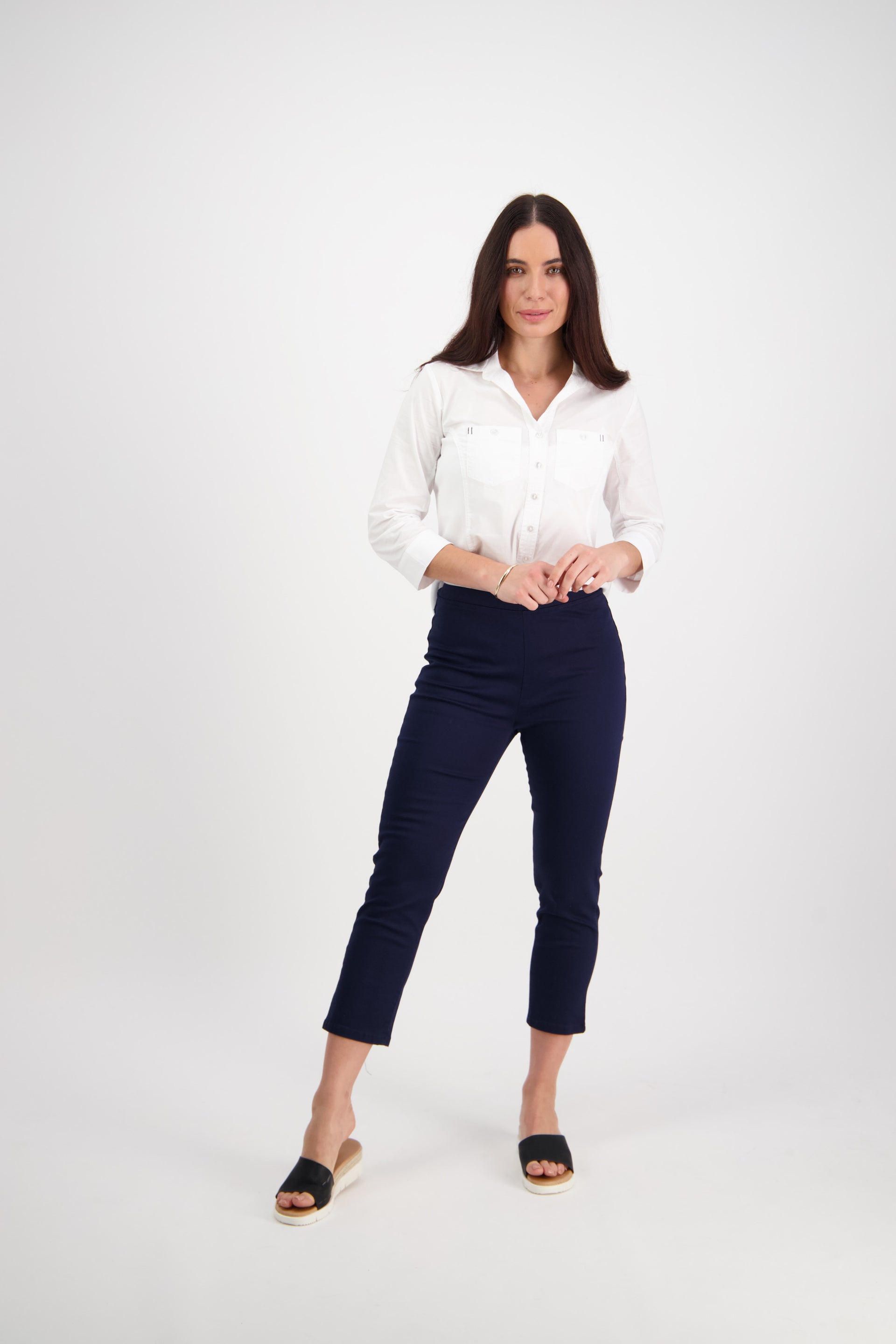 271LW Navy - Plain Skinny Leg 7/8 Length Lightweight Pull-On - Vassalli