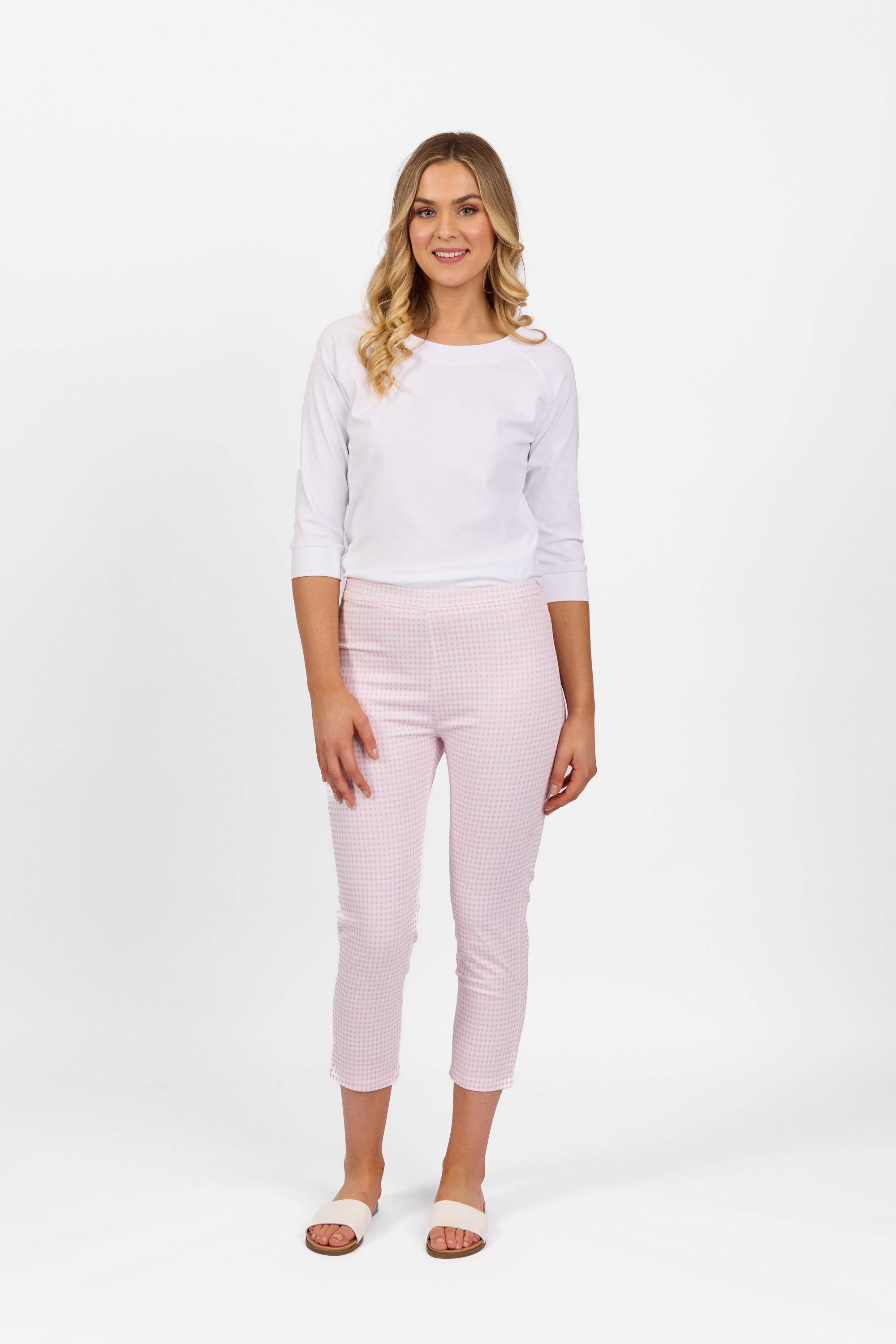 271LW Pink Gingham - Printed Skinny Leg 7/8 Length Lightweight Pull-On - Vassalli