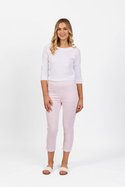 271LW Pink Gingham - Printed Skinny Leg 7/8 Length Lightweight Pull On - Vassalli