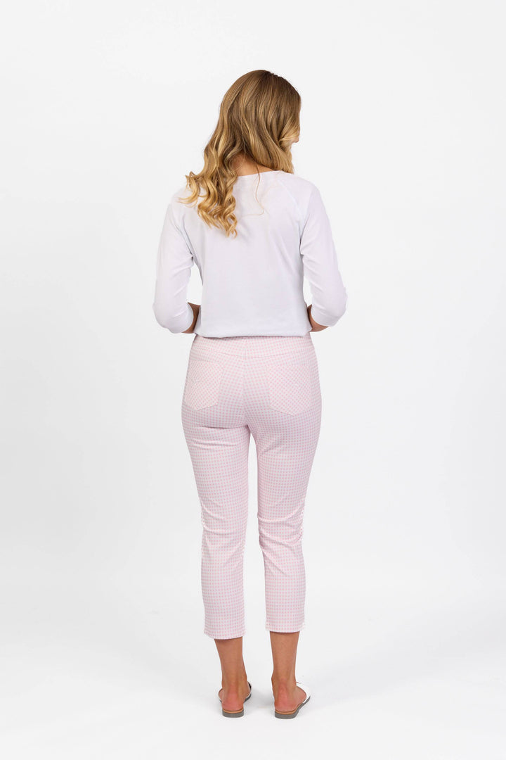 271LW Pink Gingham - Printed Skinny Leg 7/8 Length Lightweight Pull-On - Vassalli