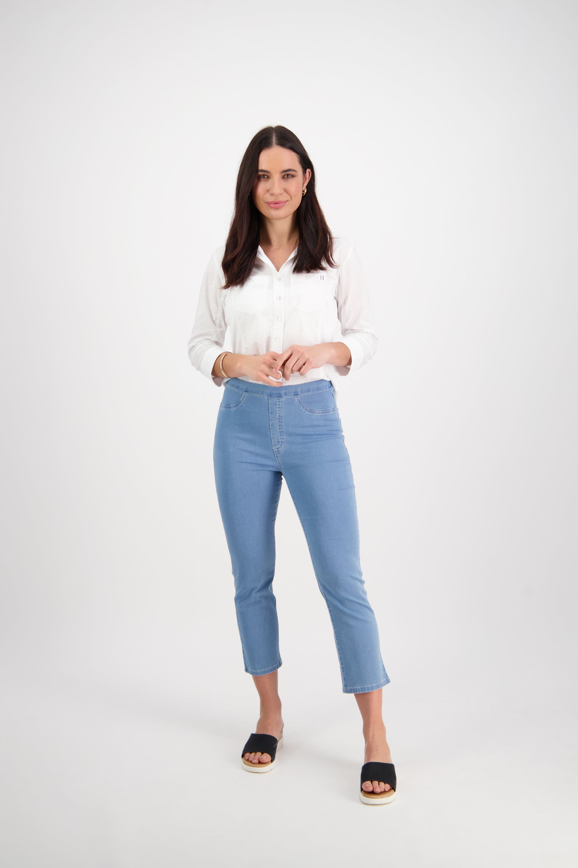 274 Ice - Slim Leg 7/8 Length Lightweight Denim Pull-On - Vassalli