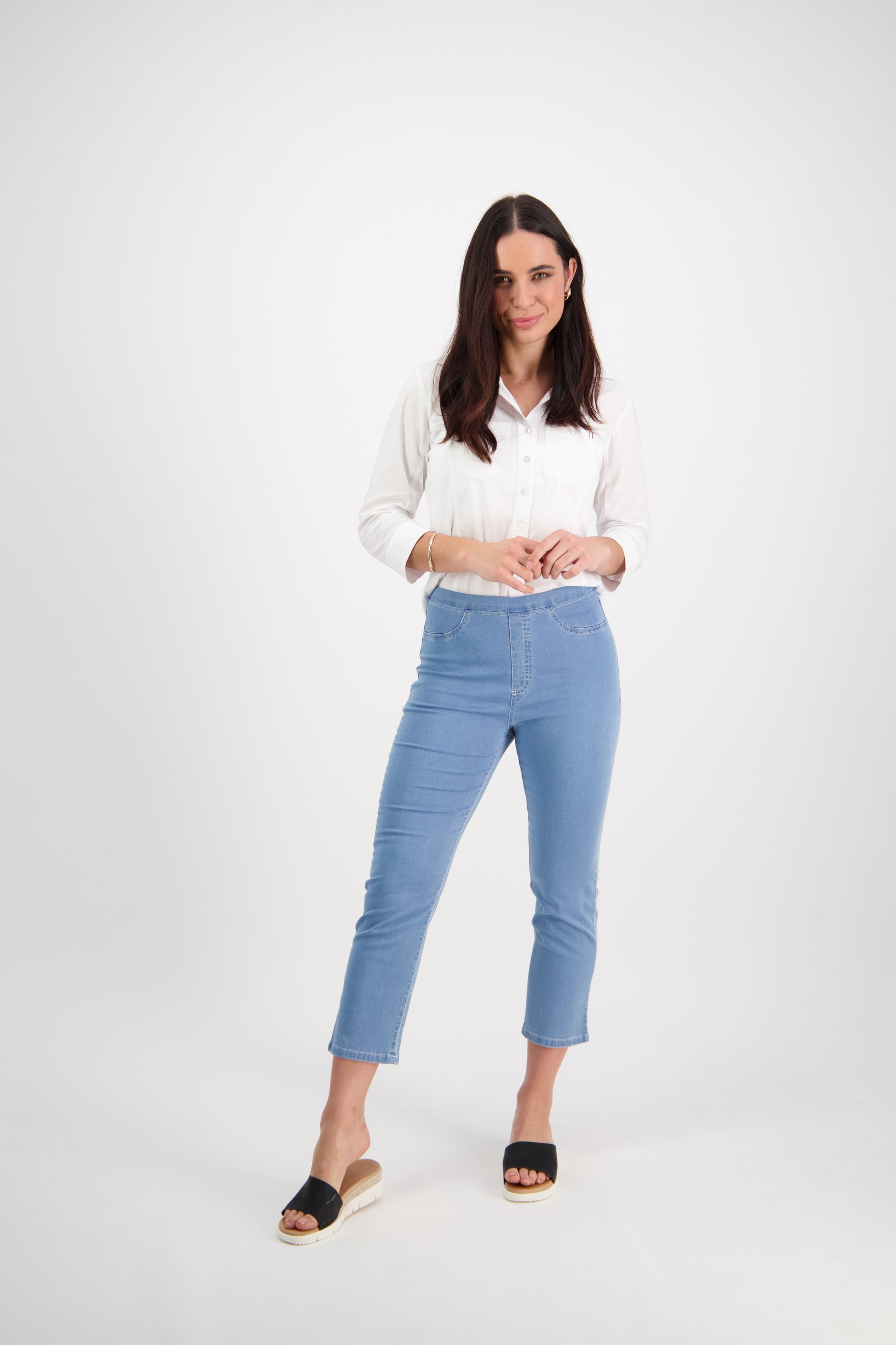 274 Ice - Slim Leg 7/8 Length Lightweight Denim Pull-On - Vassalli