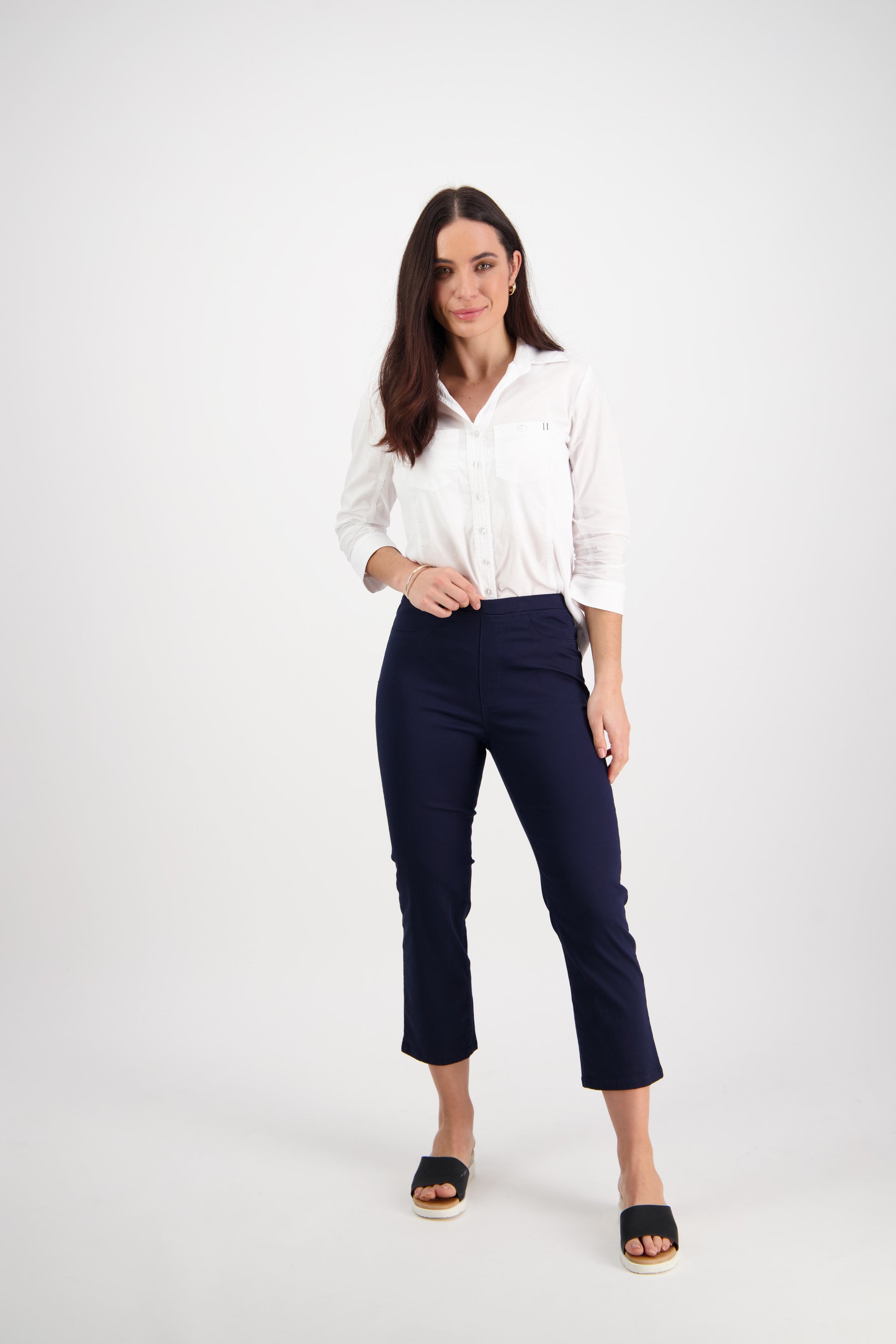 274LW Navy - Plain Slim Leg 7/8 Length Lightweight Pull-On - Vassalli