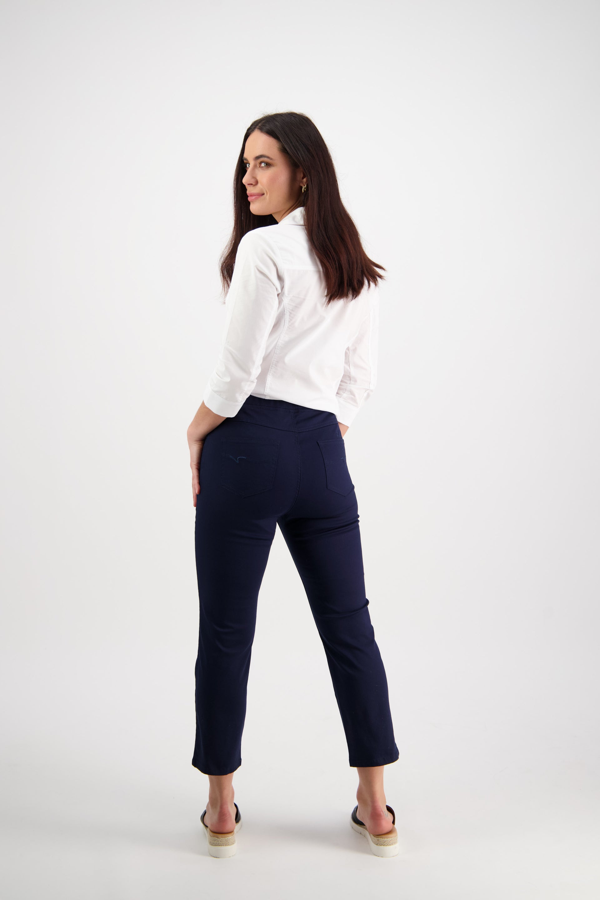 274LW Navy - Plain Slim Leg 7/8 Length Lightweight Pull-On - Vassalli