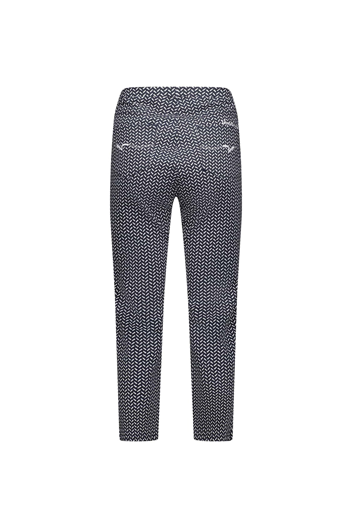 A pair of Vassalli Sierra 7/8 Pant in Nori, crafted from stretch fabric for a flattering fit, shown from the back and displayed on a plain white background.
