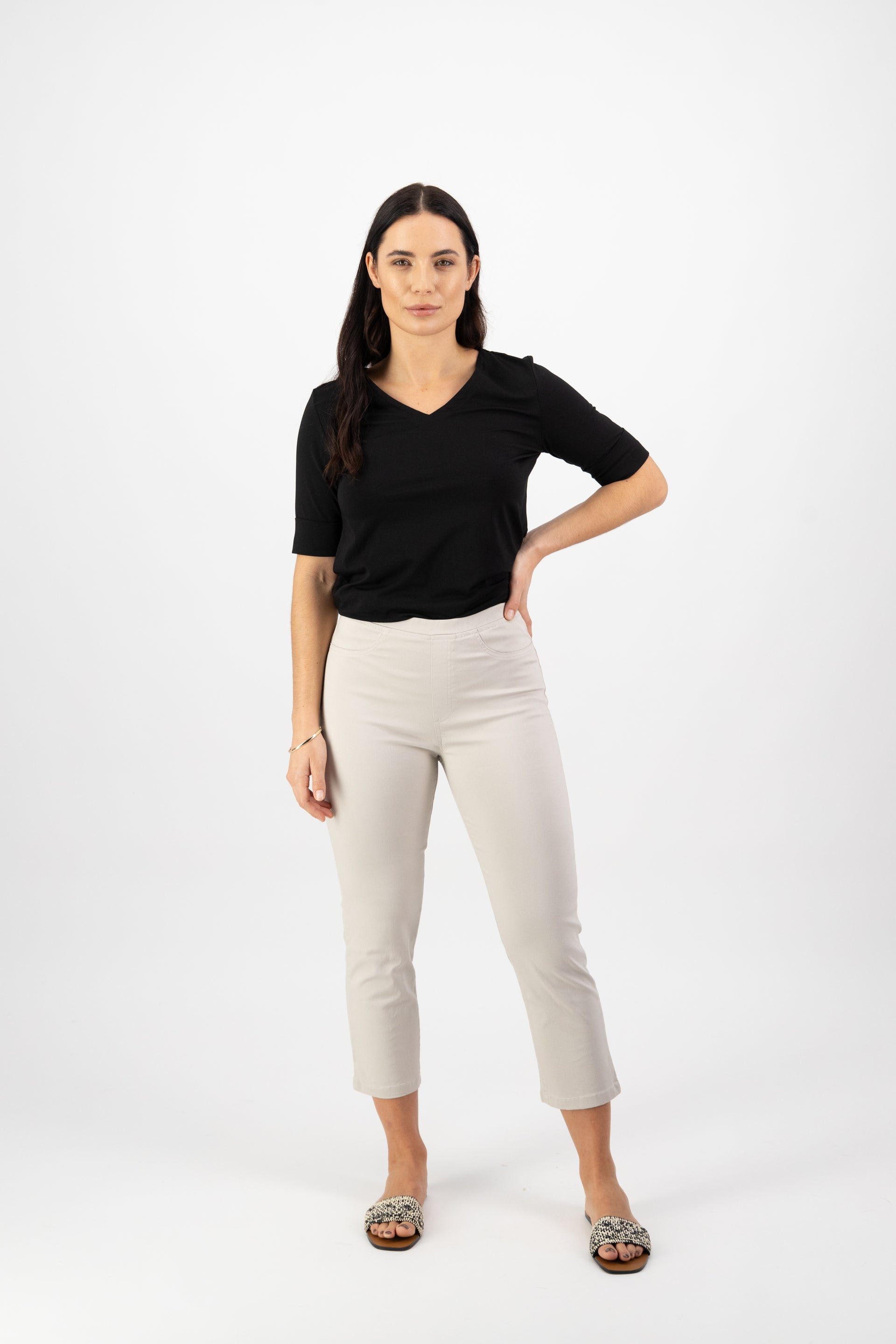 274LW Pumice - Plain Slim Leg 7/8 Length Lightweight Pull-On - Vassalli