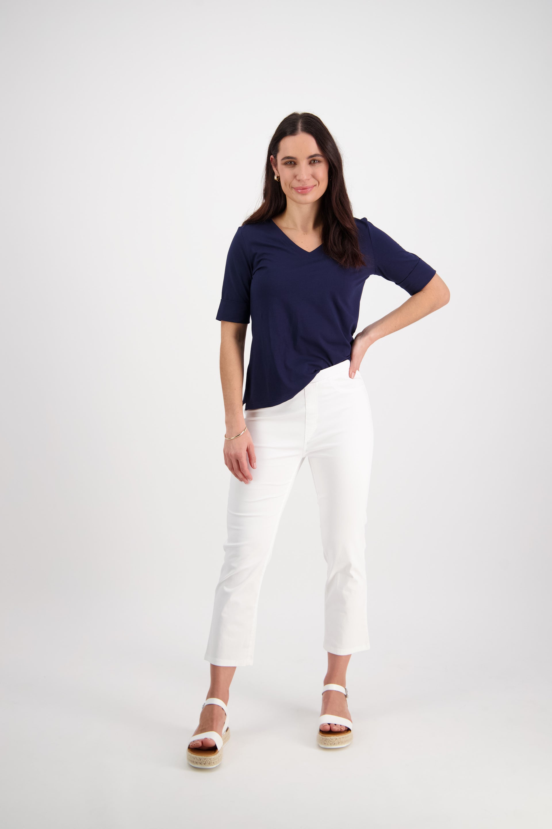 274LW White - Plain Slim Leg 7/8 Length Lightweight Pull-On - Vassalli