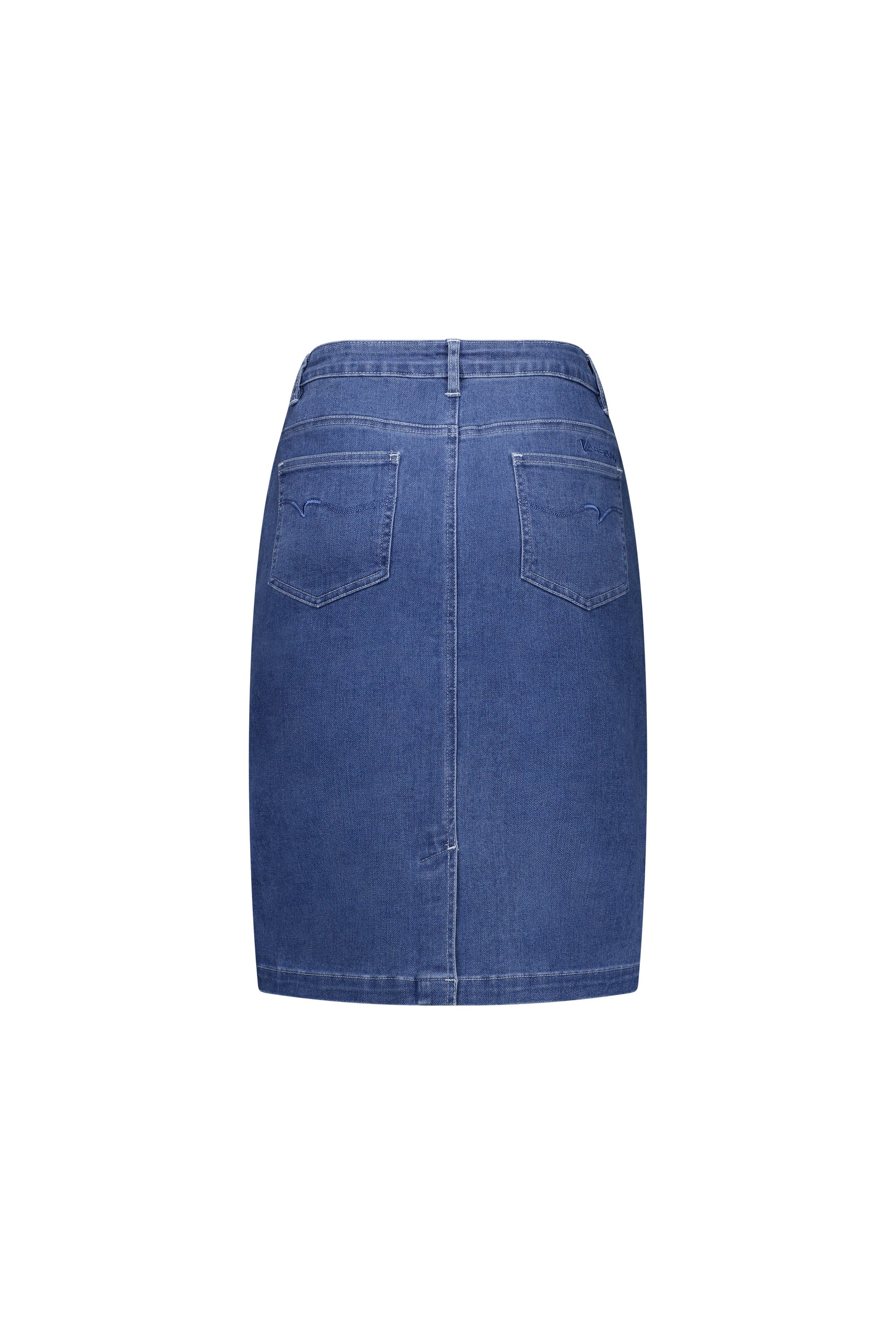 372AV Blue Hue - Plain Denim Skirt with Back Vent - Vassalli